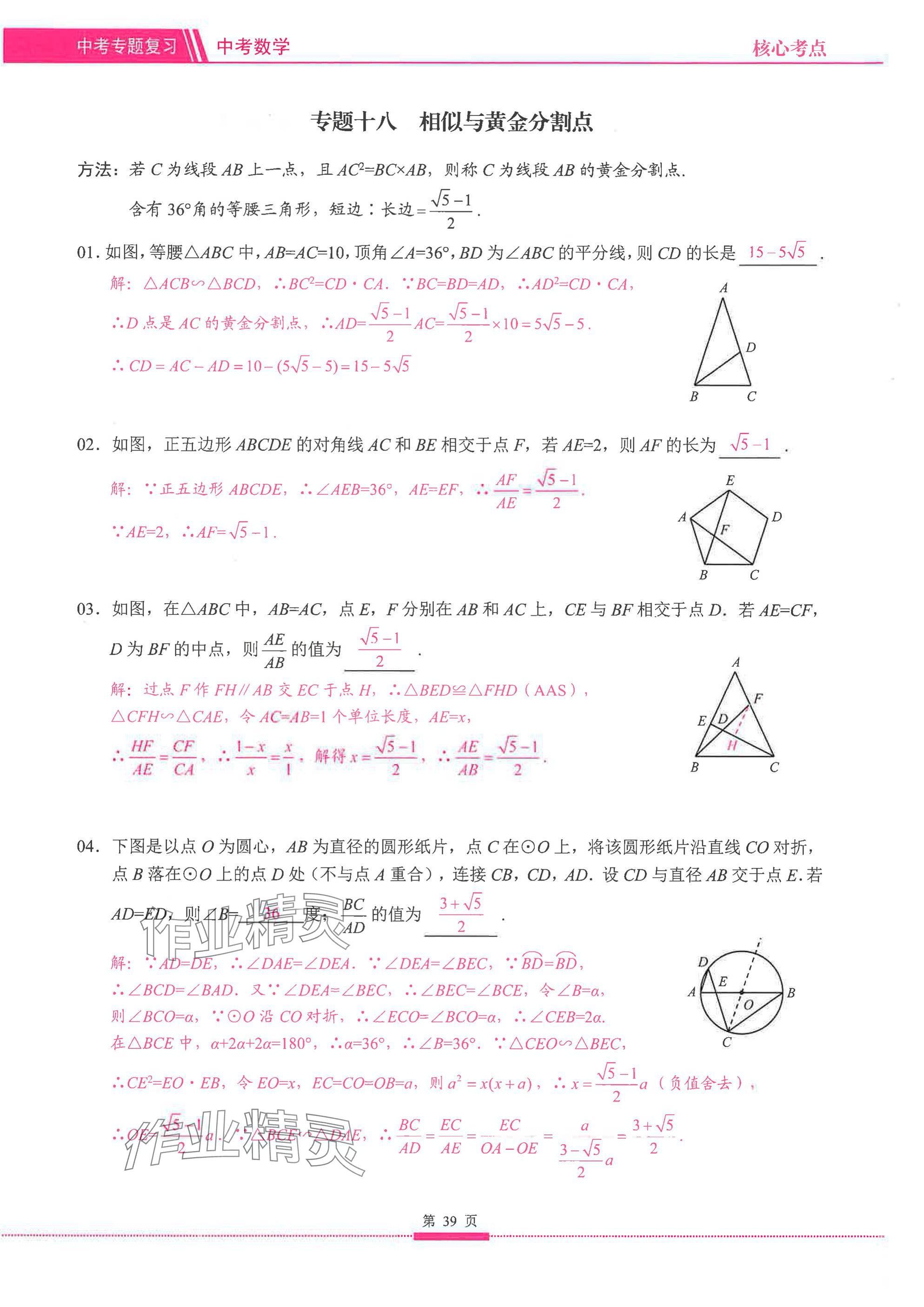 2025年名校学典核心考点延边大学出版社数学&nbsp;参考答案第39页
