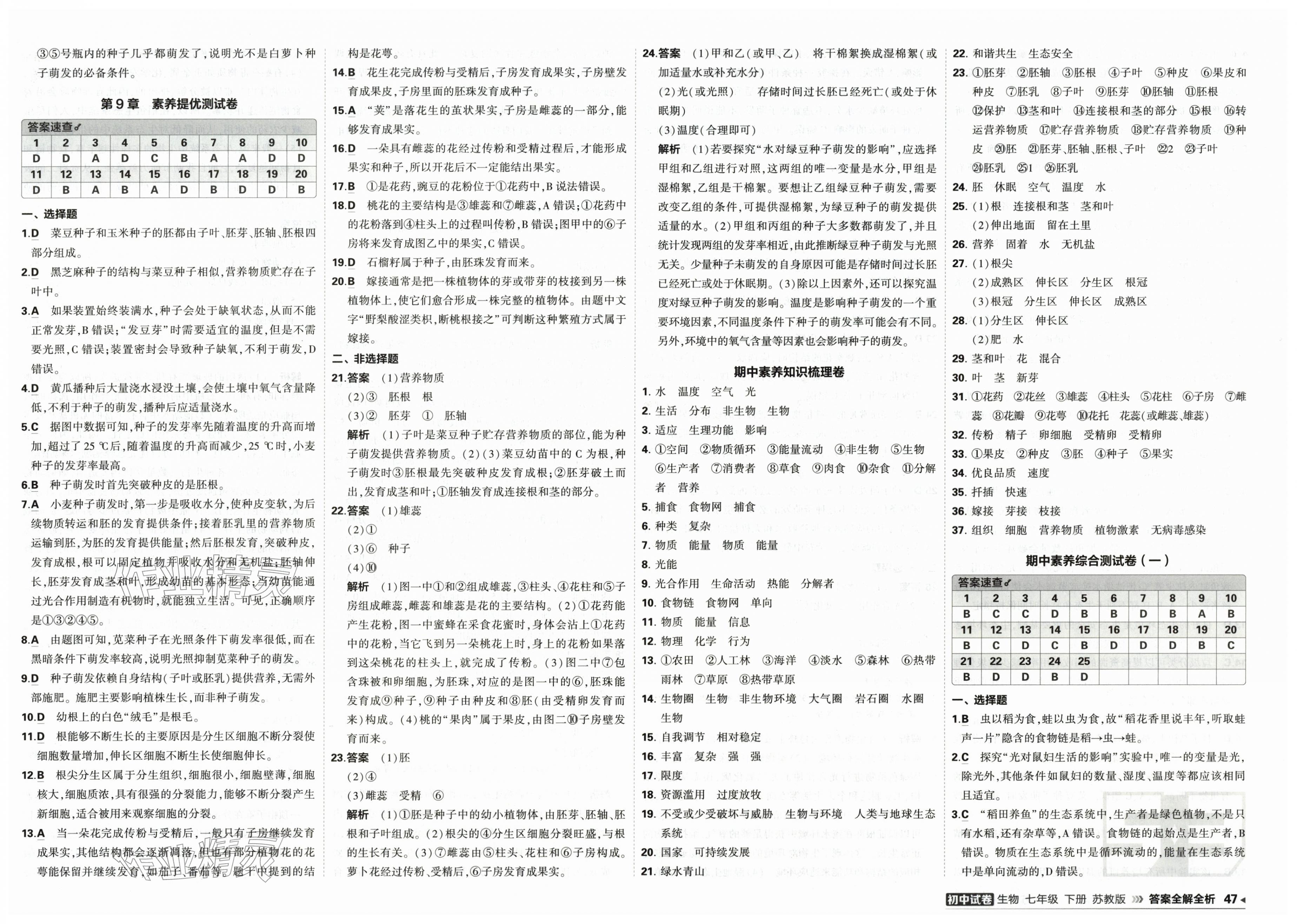 2026年5年中考3年模拟初中试卷七年级生物下册苏教版&nbsp;第3页