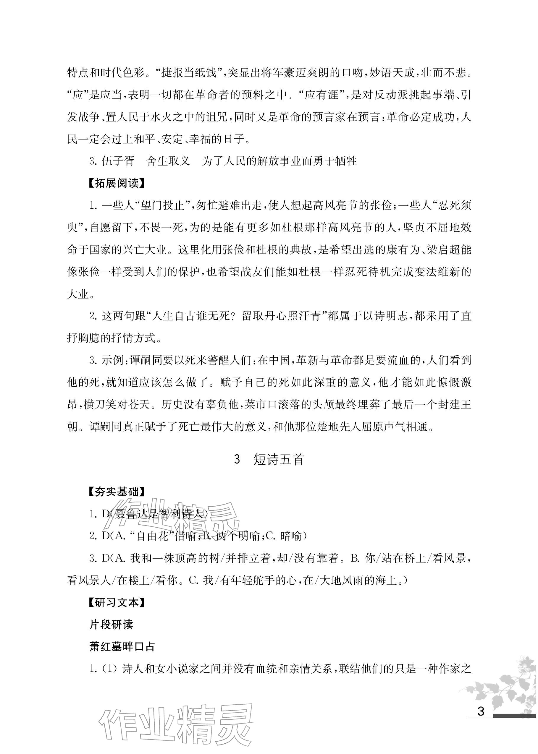 2026年补充习题江苏九年级语文下册人教版&nbsp;参考答案第3页