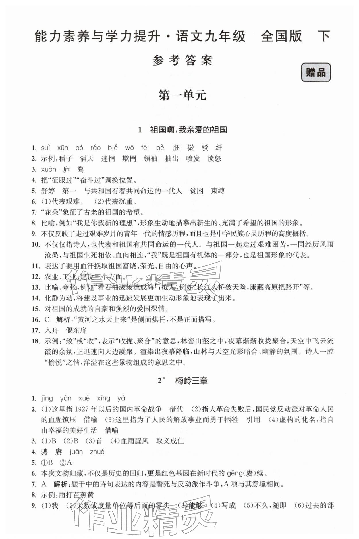 2026年能力素养与学力提升九年级语文下册人教版&nbsp;第1页