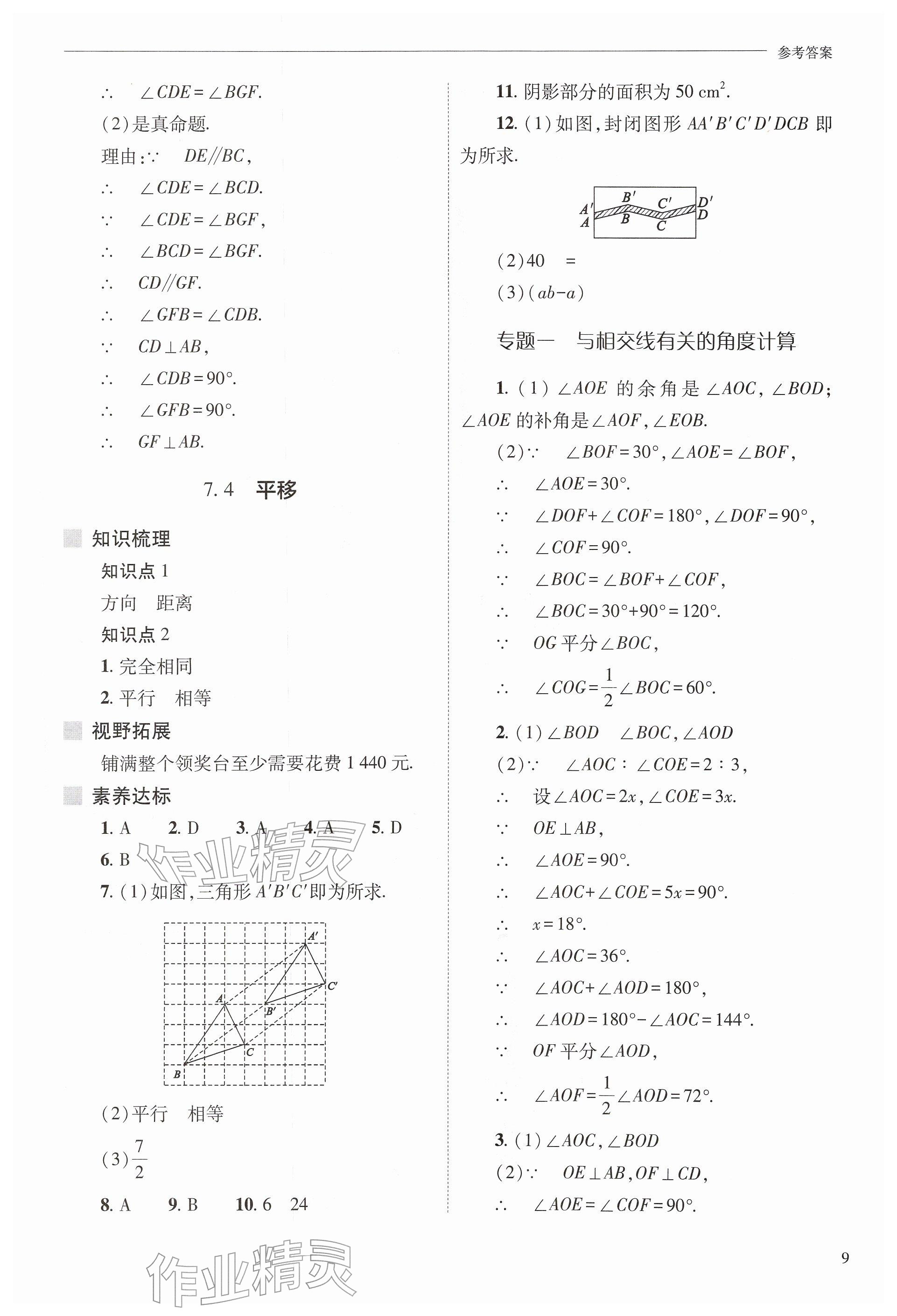 2026年新课程问题解决导学方案七年级数学下册人教版&nbsp;参考答案第9页