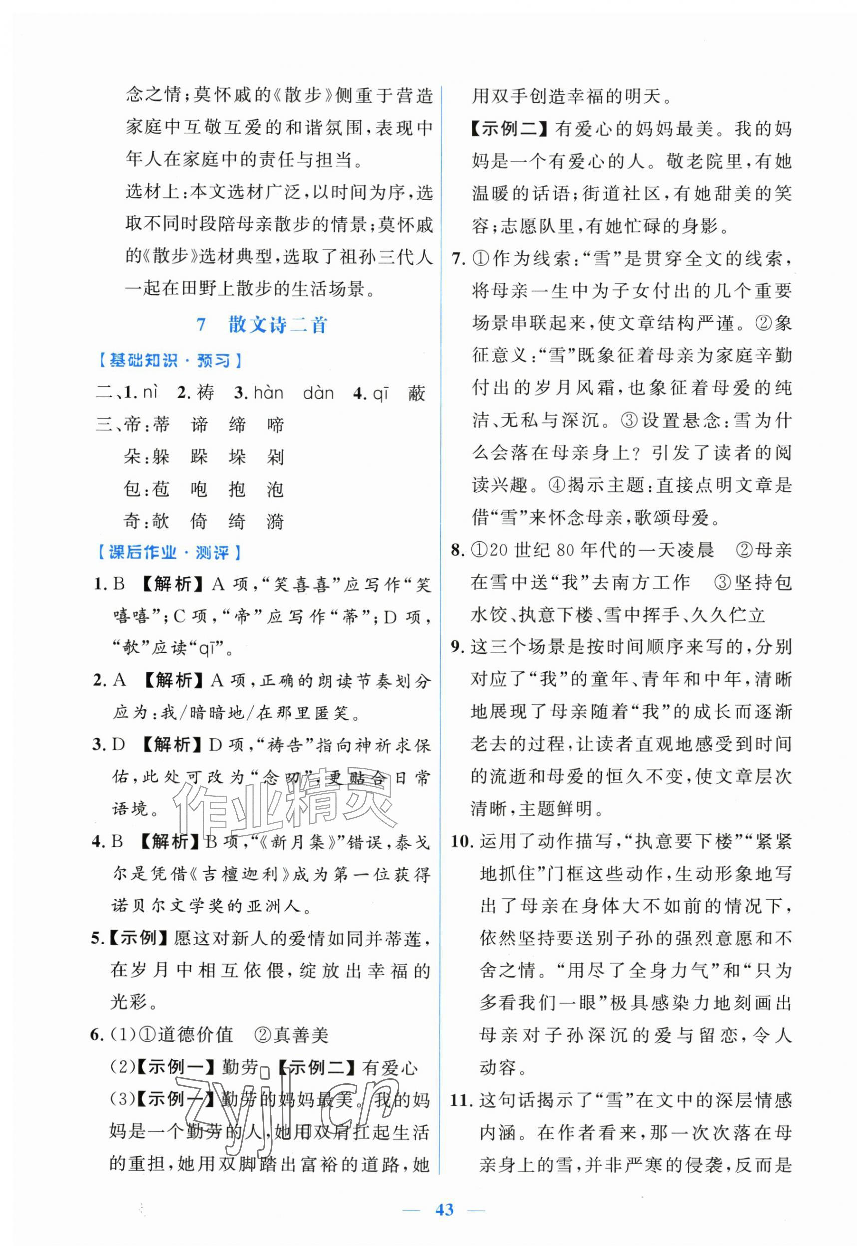 2026年阳光课堂金牌练习册七年级语文上册人教版增强版&nbsp;第7页