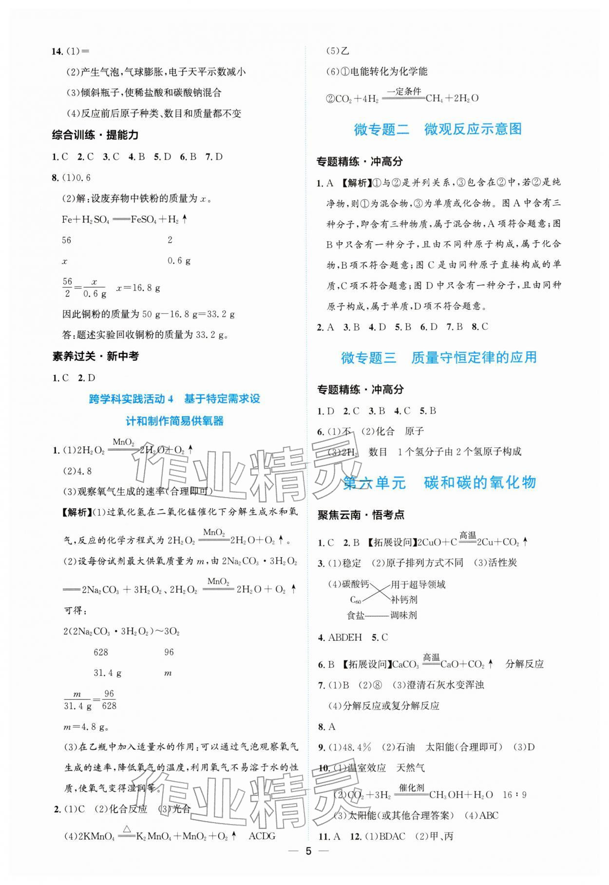 2026年云南中考提分攻略化学&nbsp;参考答案第5页