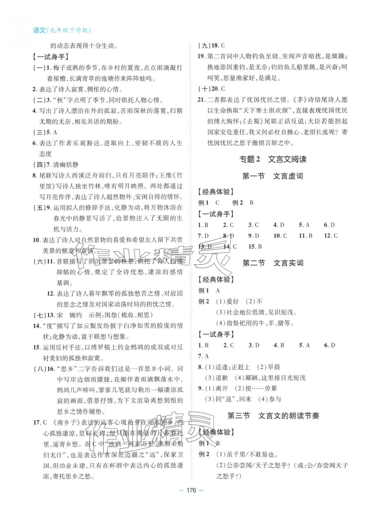 2026年新课堂同步学习与探究九年级语文下册人教版&nbsp;参考答案第5页