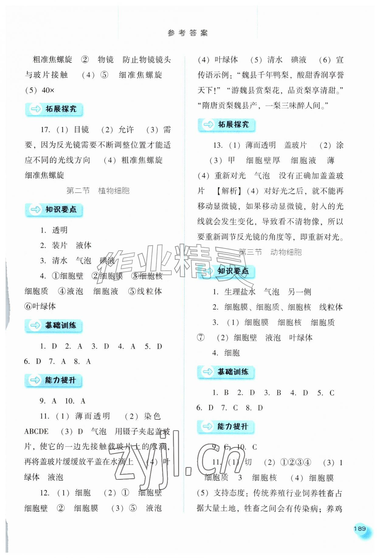 2026年同步训练河北人民出版社七年级生物上册人教版&nbsp;参考答案第4页