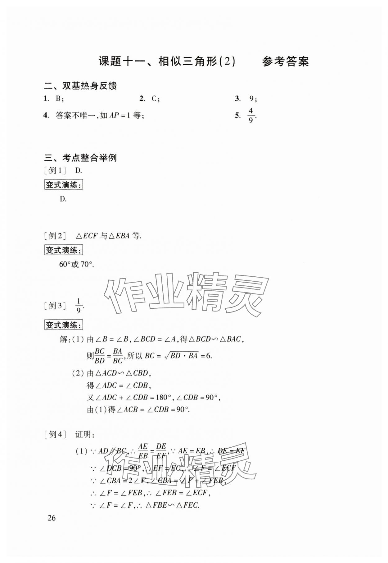 2025年初中数学复习点要初三总复习&nbsp;参考答案第26页