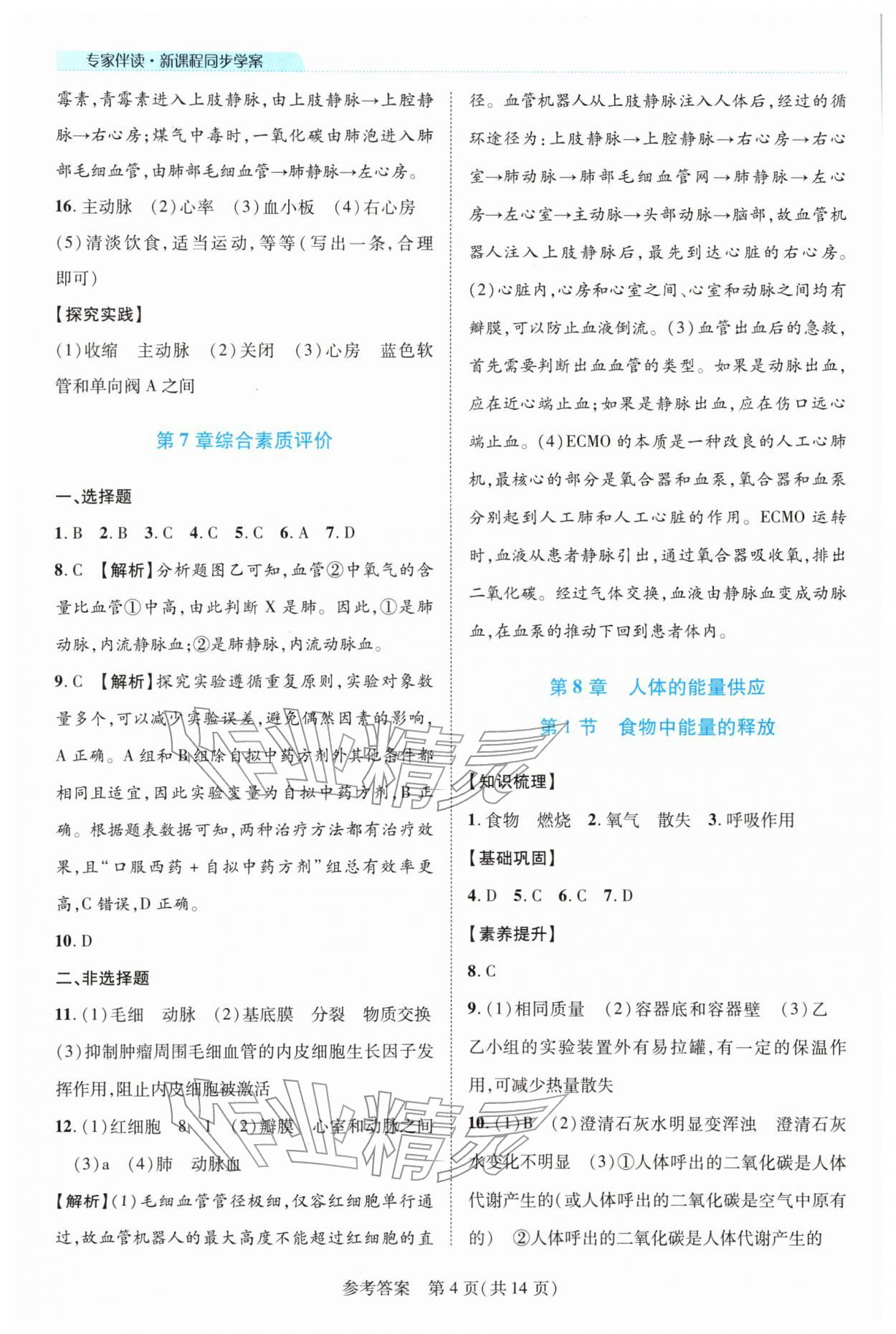 2026年新课程同步学案七年级生物下册北师大版&nbsp;第4页