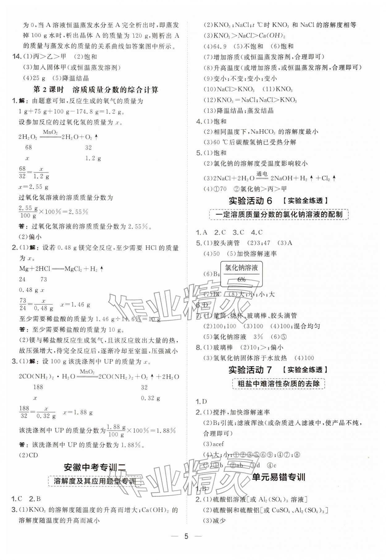 2026年点拨训练九年级化学下册人教版安徽专版&nbsp;第5页