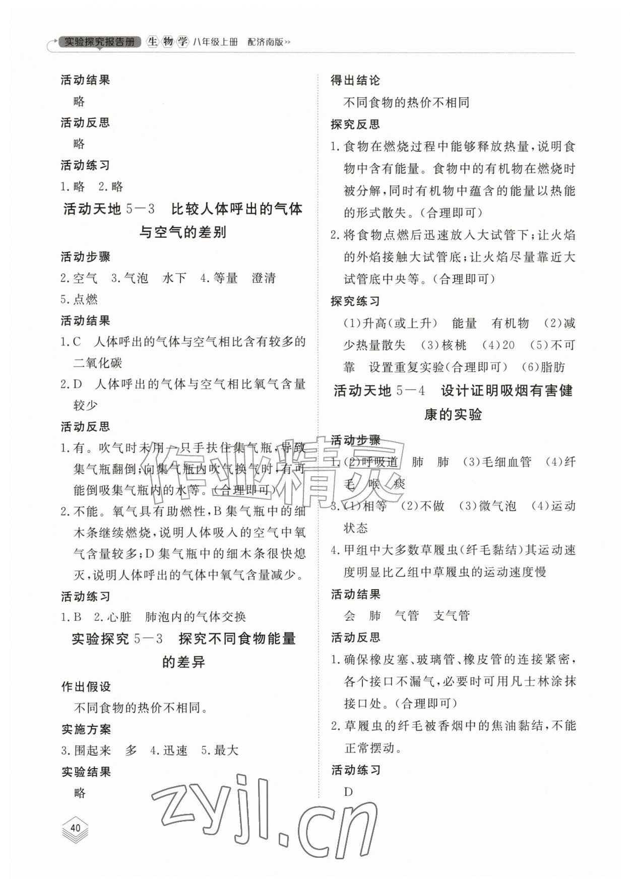 2026年实验探究报告册山东科学技术出版社八年级生物上册济南版&nbsp;第2页