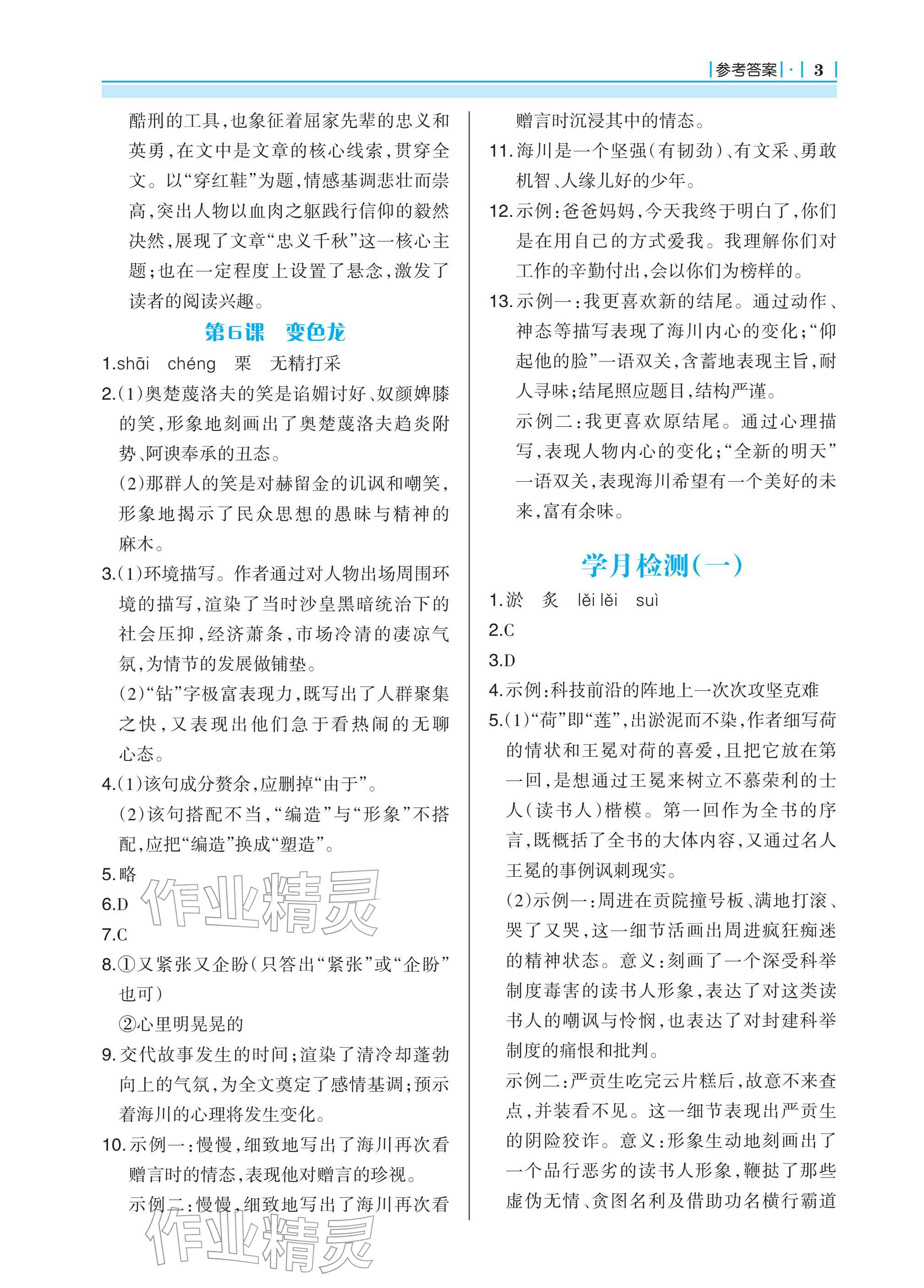 2026年学习指要九年级语文下册人教版&nbsp;参考答案第3页