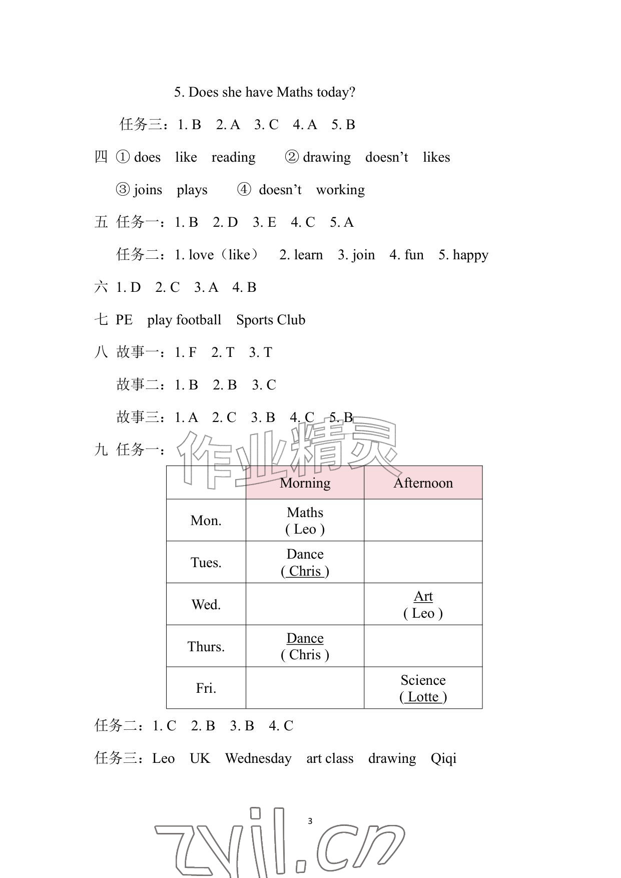 2026年暑假作业安徽少年儿童出版社四年级英语沪教版&nbsp;参考答案第3页