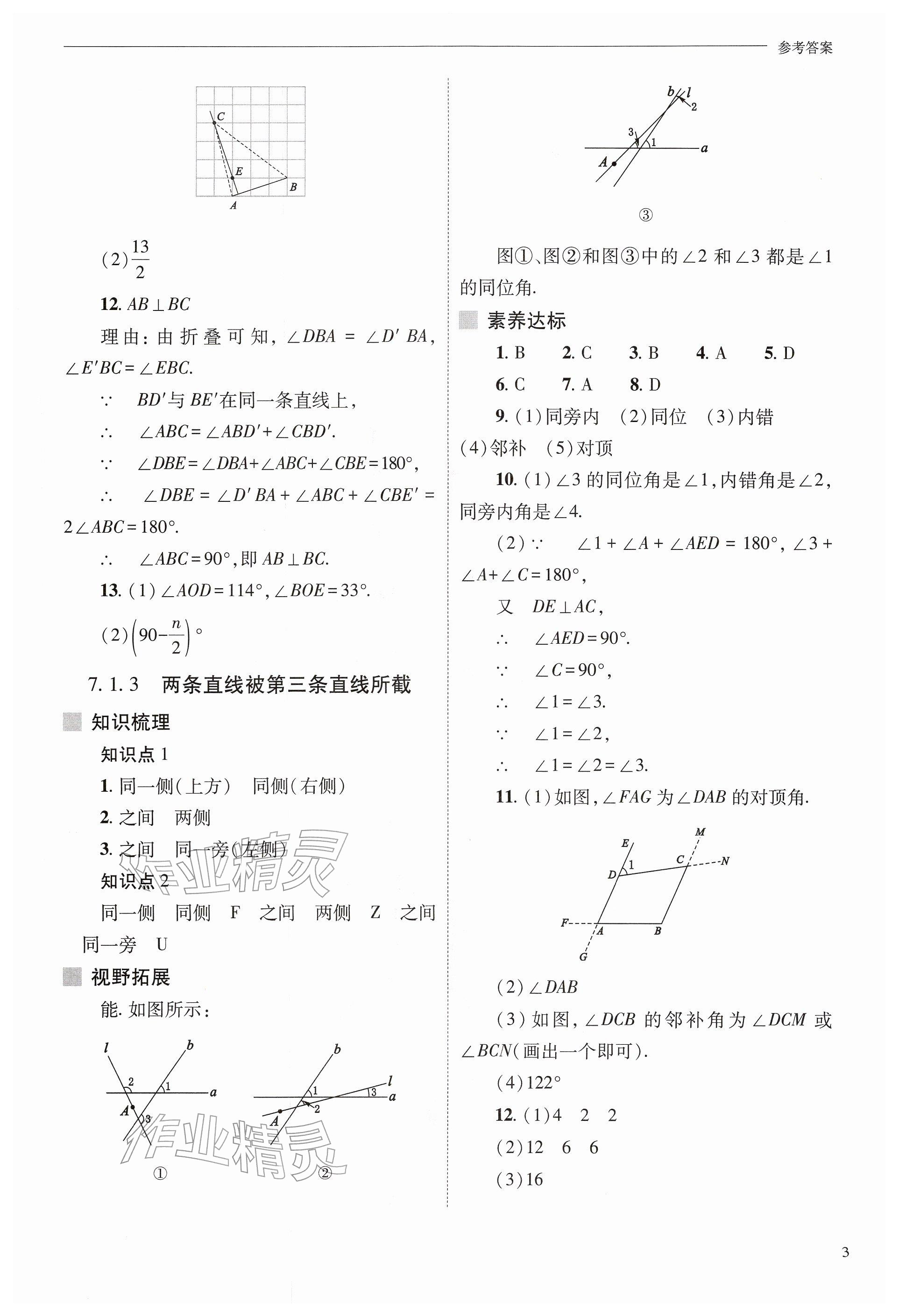 2026年新课程问题解决导学方案七年级数学下册人教版&nbsp;参考答案第3页