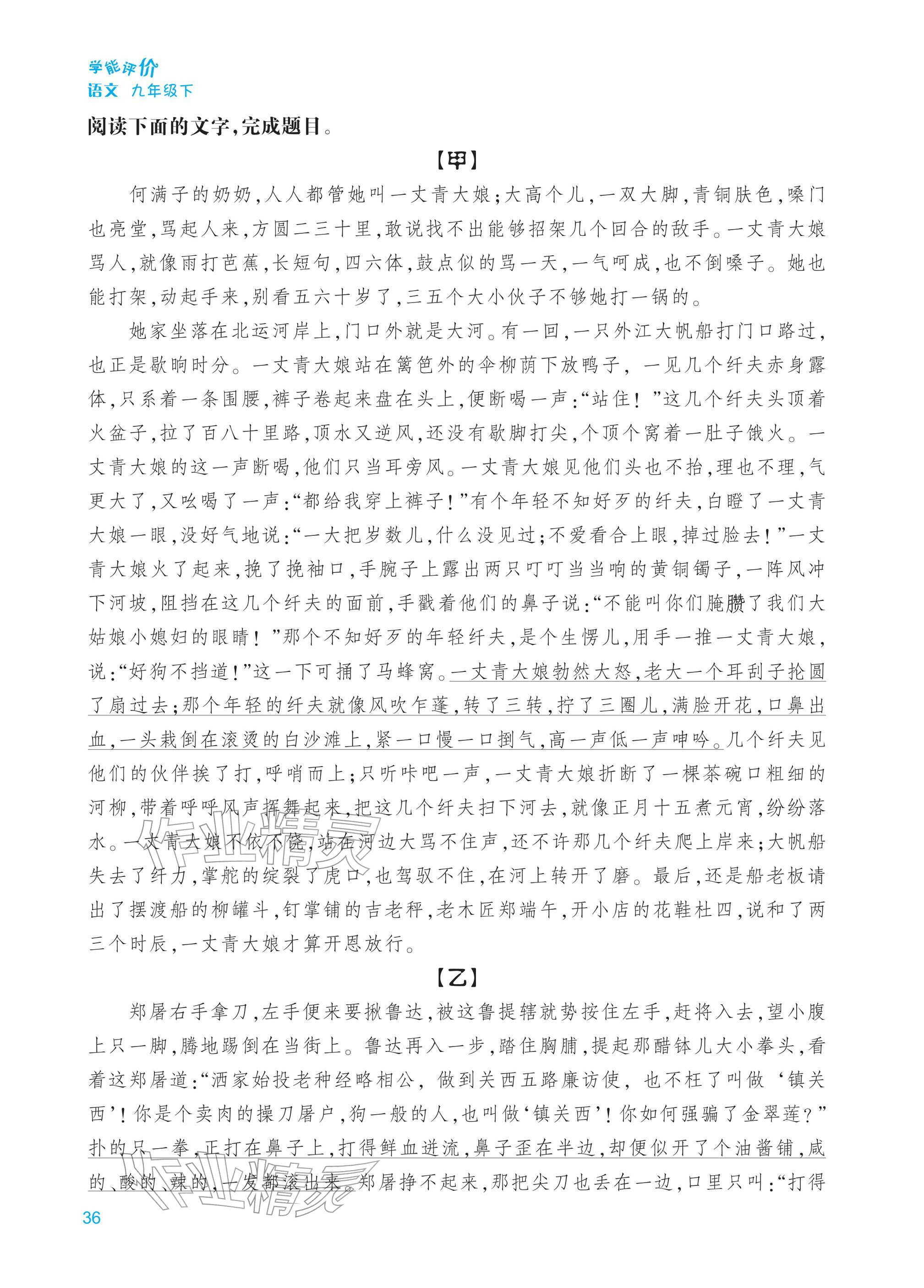 2026年学能评价九年级语文下册人教版&nbsp;第36页