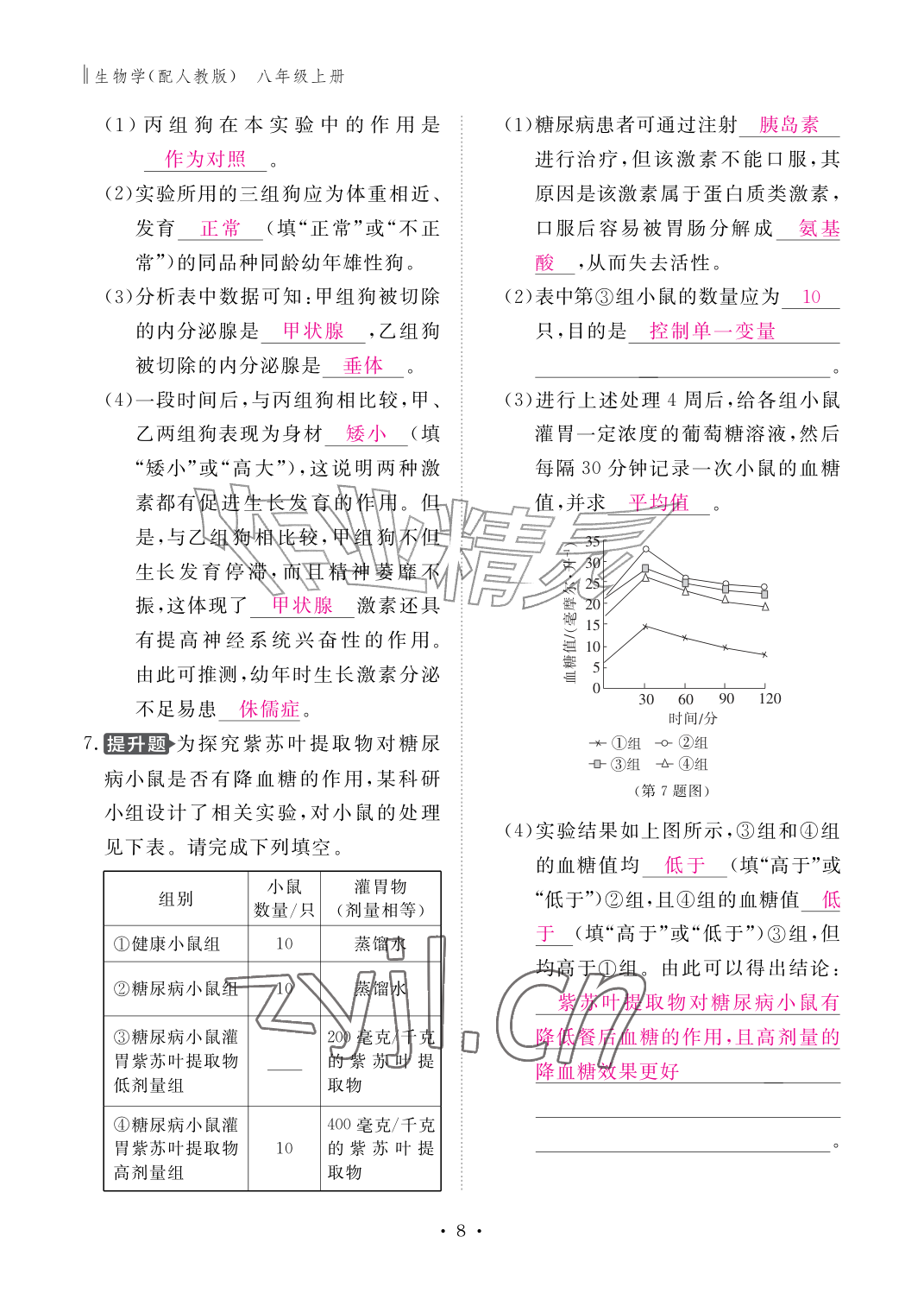 2026年作业本江西教育出版社八年级生物上册人教版&nbsp;参考答案第8页
