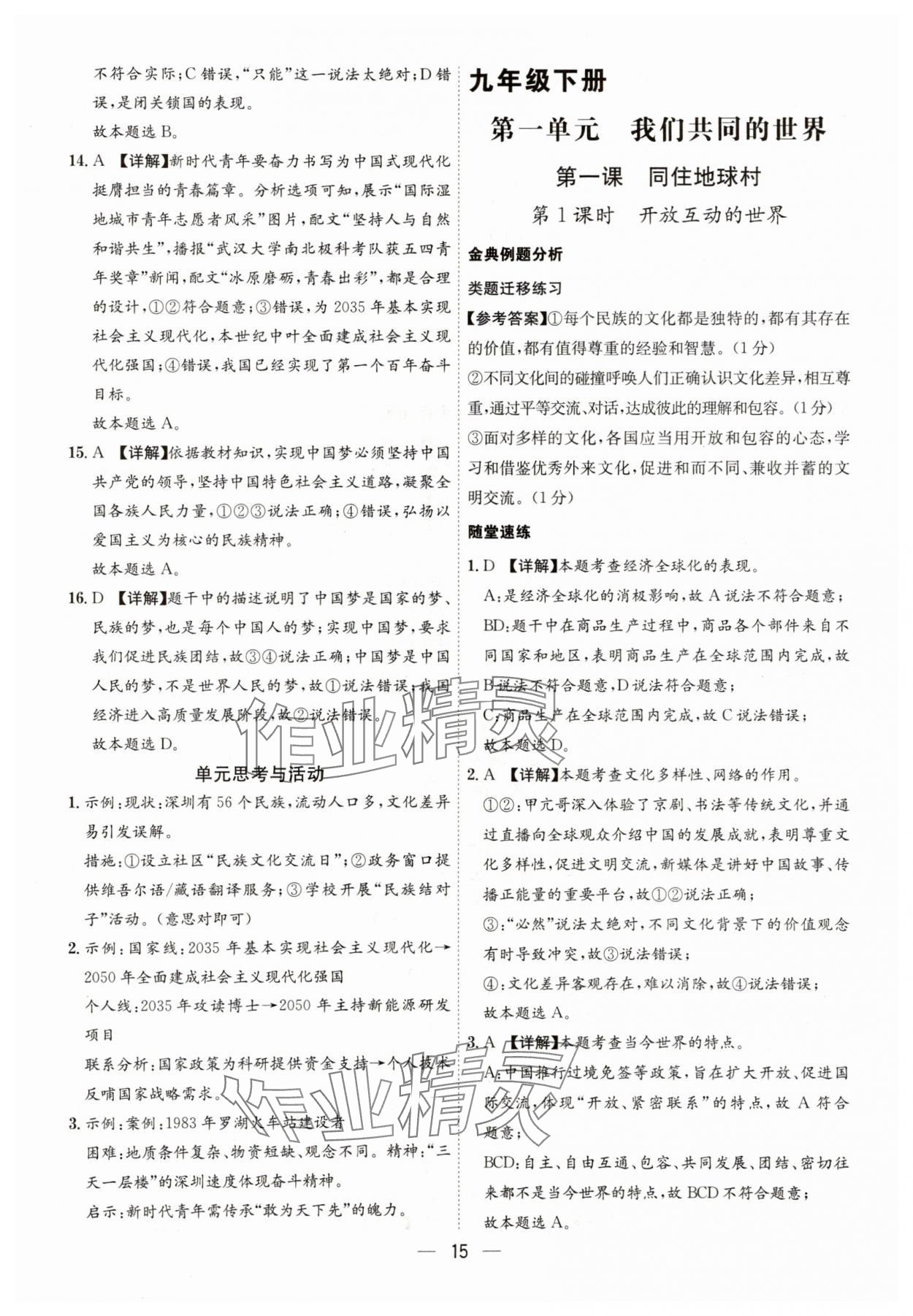 2025年名师金典九年级道德与法治全一册人教版深圳专版&nbsp;第15页