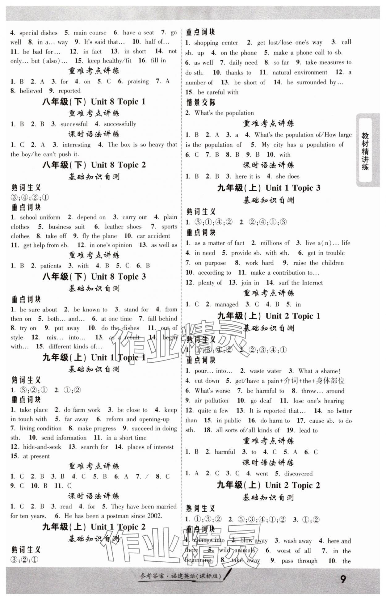 2025年一战成名考前新方案英语福建专版&nbsp;参考答案第8页