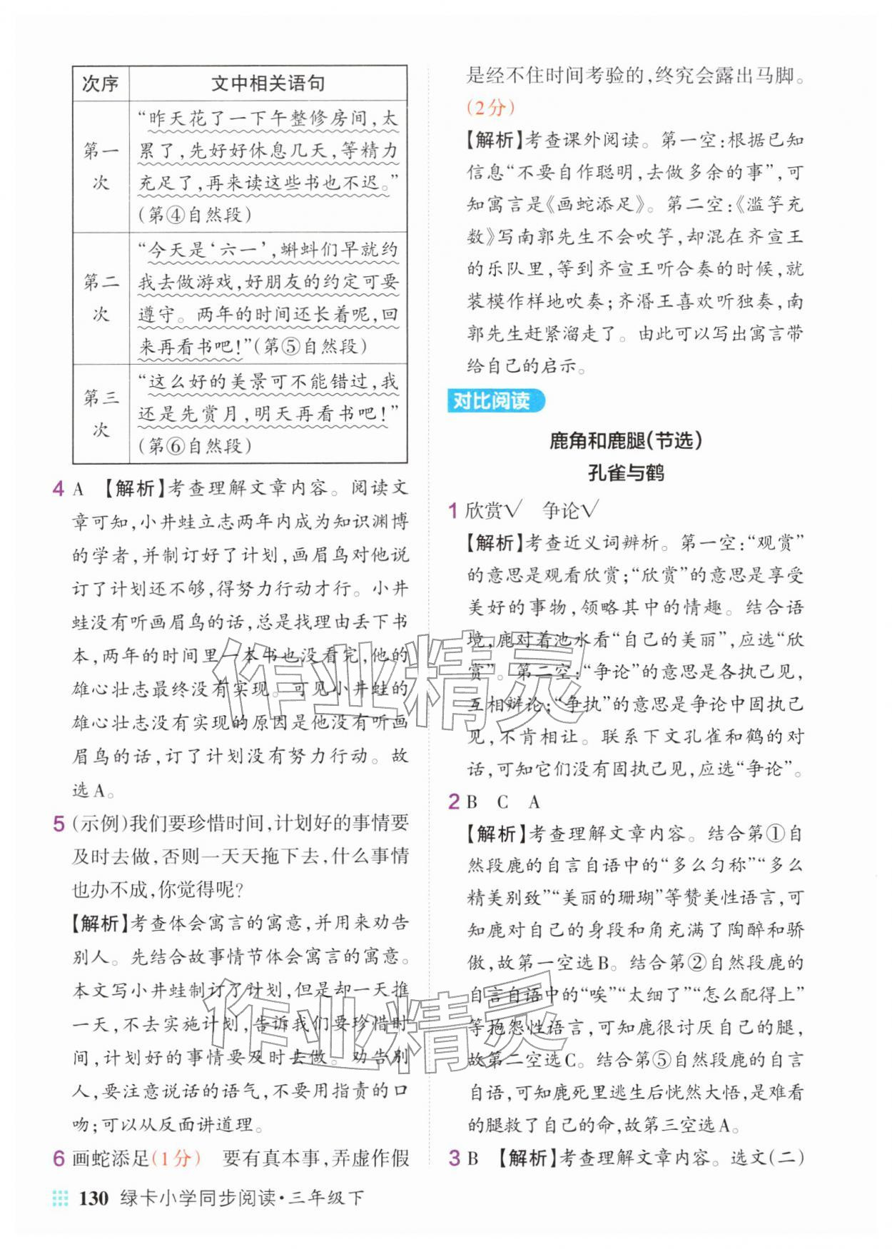 2026年绿卡小学同步阅读三年级语文下册人教版&nbsp;参考答案第8页