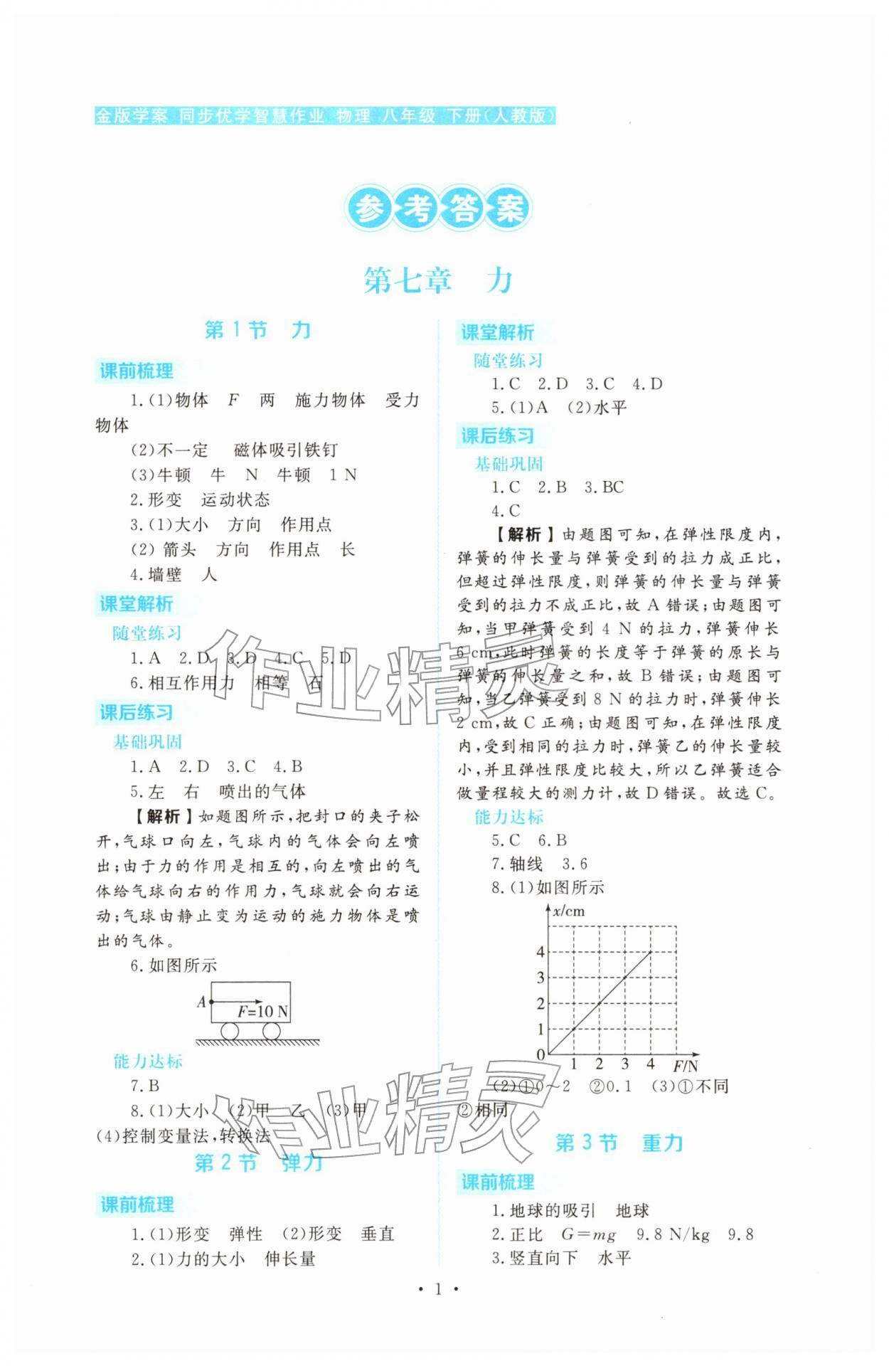 2026年金版学案同步优学智慧作业八年级物理下册人教版&nbsp;第1页