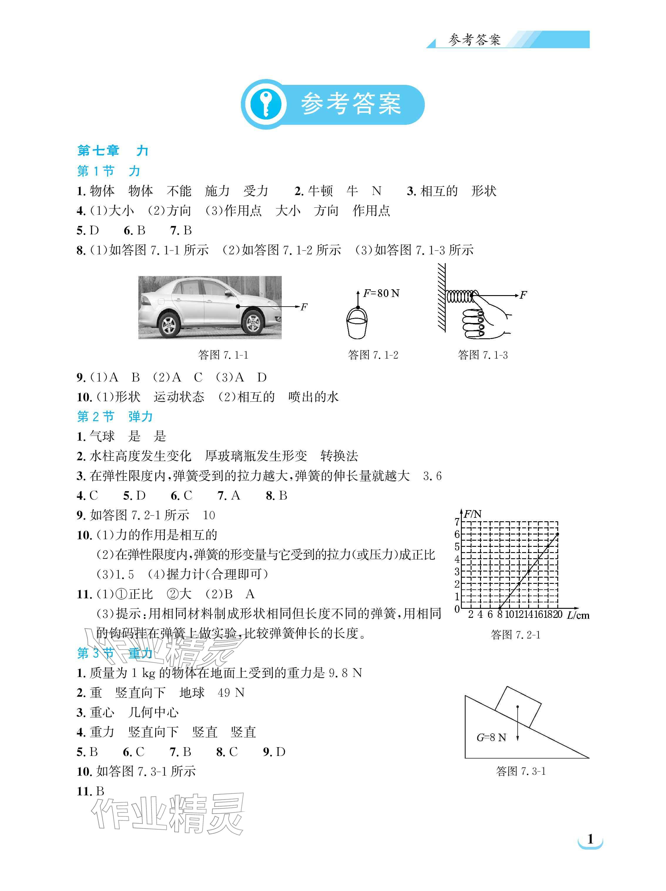 2026年长江作业本同步练习册八年级物理下册人教版&nbsp;参考答案第1页