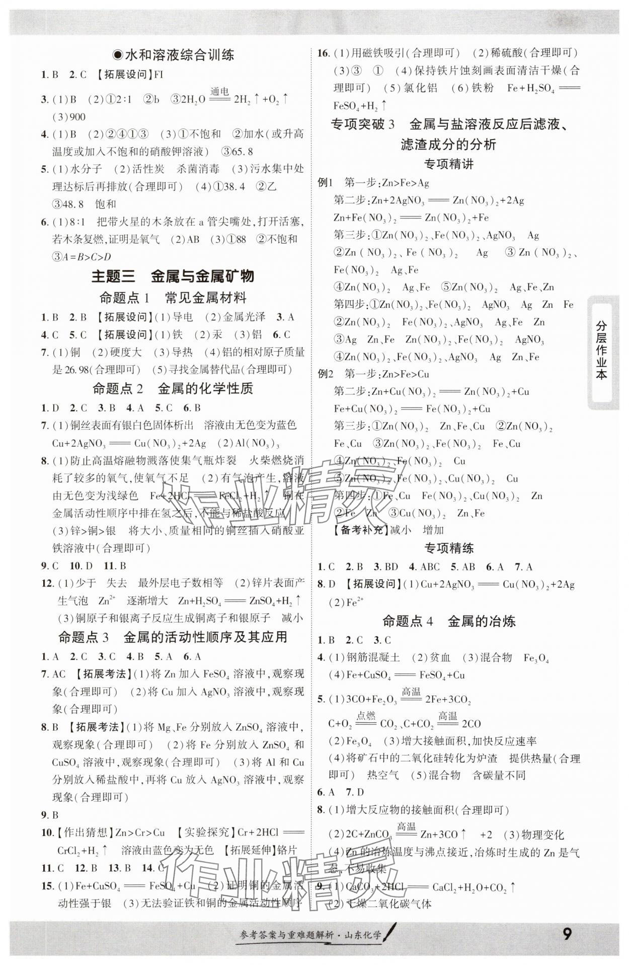 2025年一战成名新中考化学山东专版&nbsp;参考答案第8页