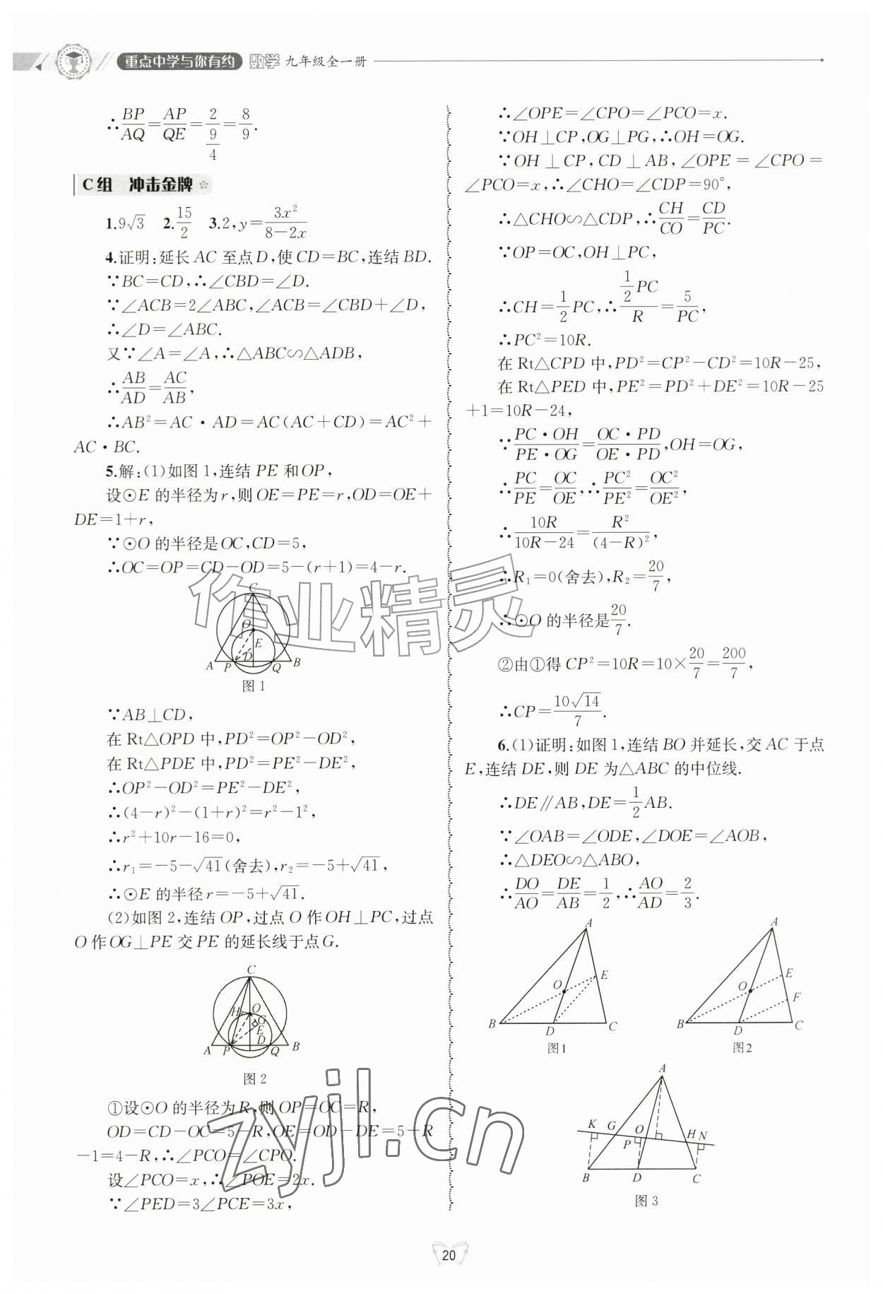 2026年重点中学与你有约九年级数学全一册浙教版&nbsp;参考答案第20页