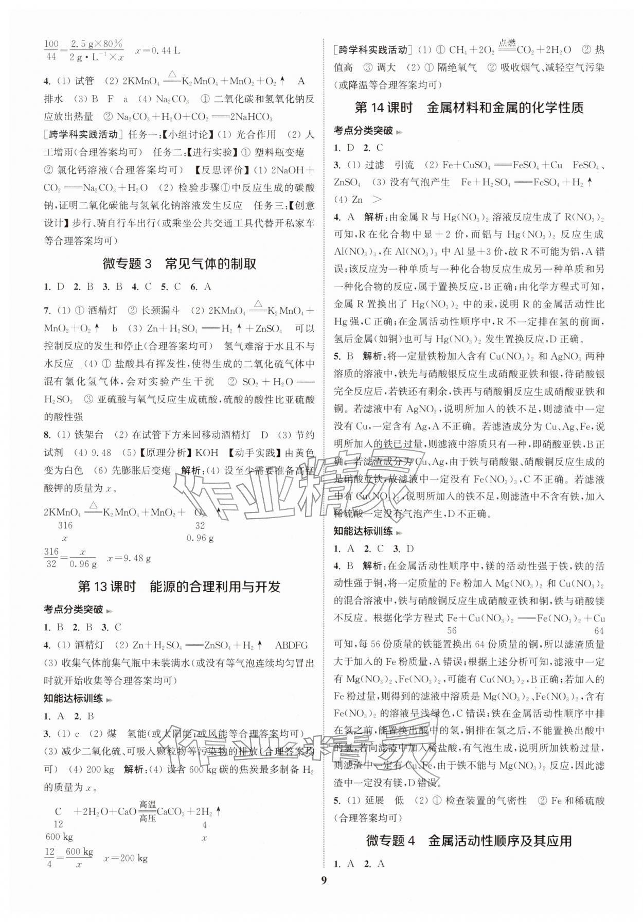 2026年通城学典课时作业本中考复习化学中考人教版&nbsp;参考答案第11页