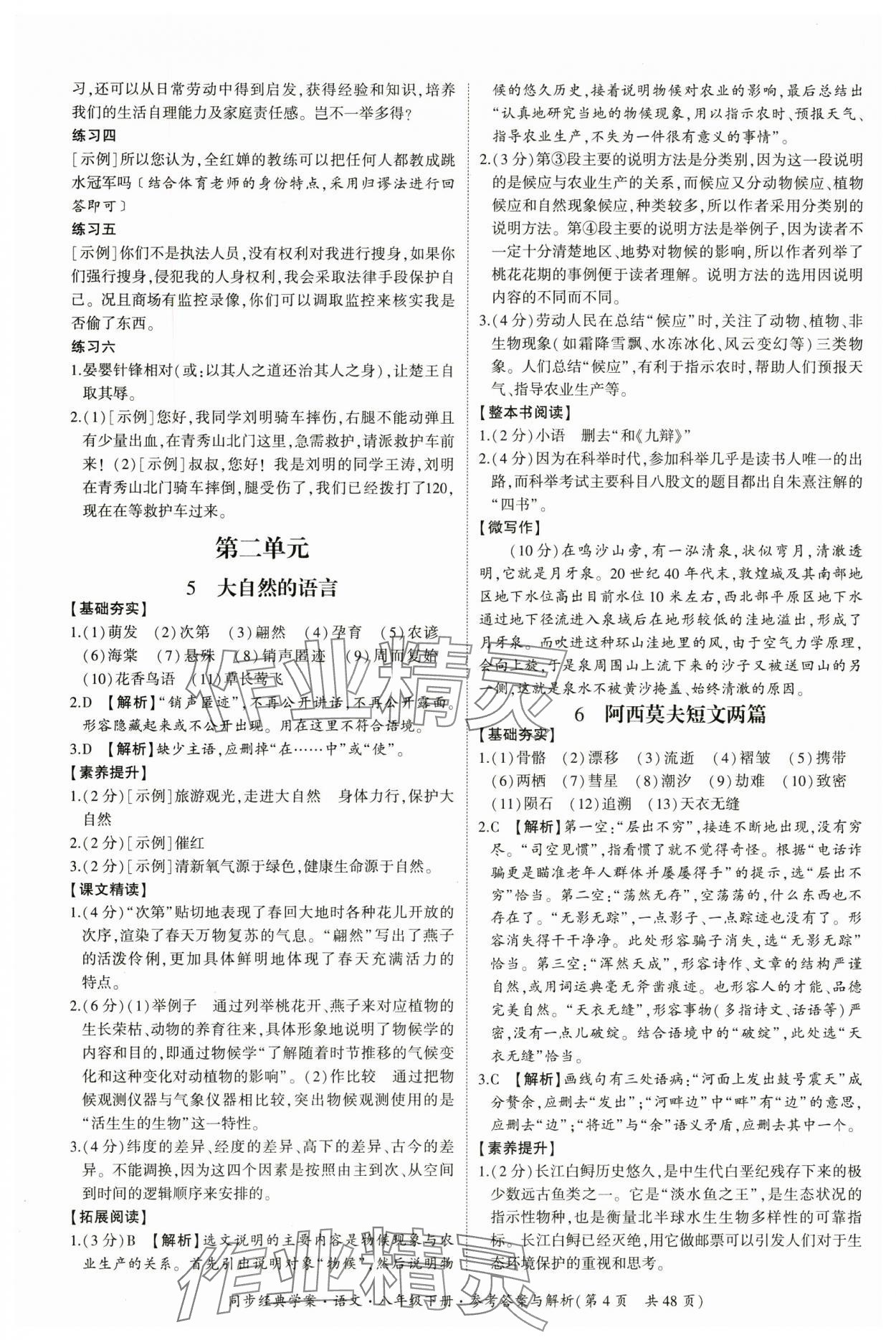2025年同步经典学案八年级语文下册人教版&nbsp;第4页