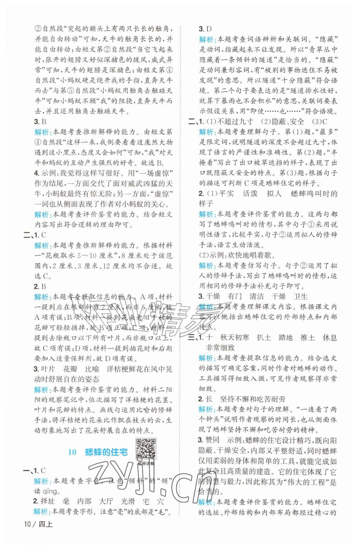 2026年阳光同学课时优化作业四年级语文上册人教版菏泽专版&nbsp;参考答案第10页