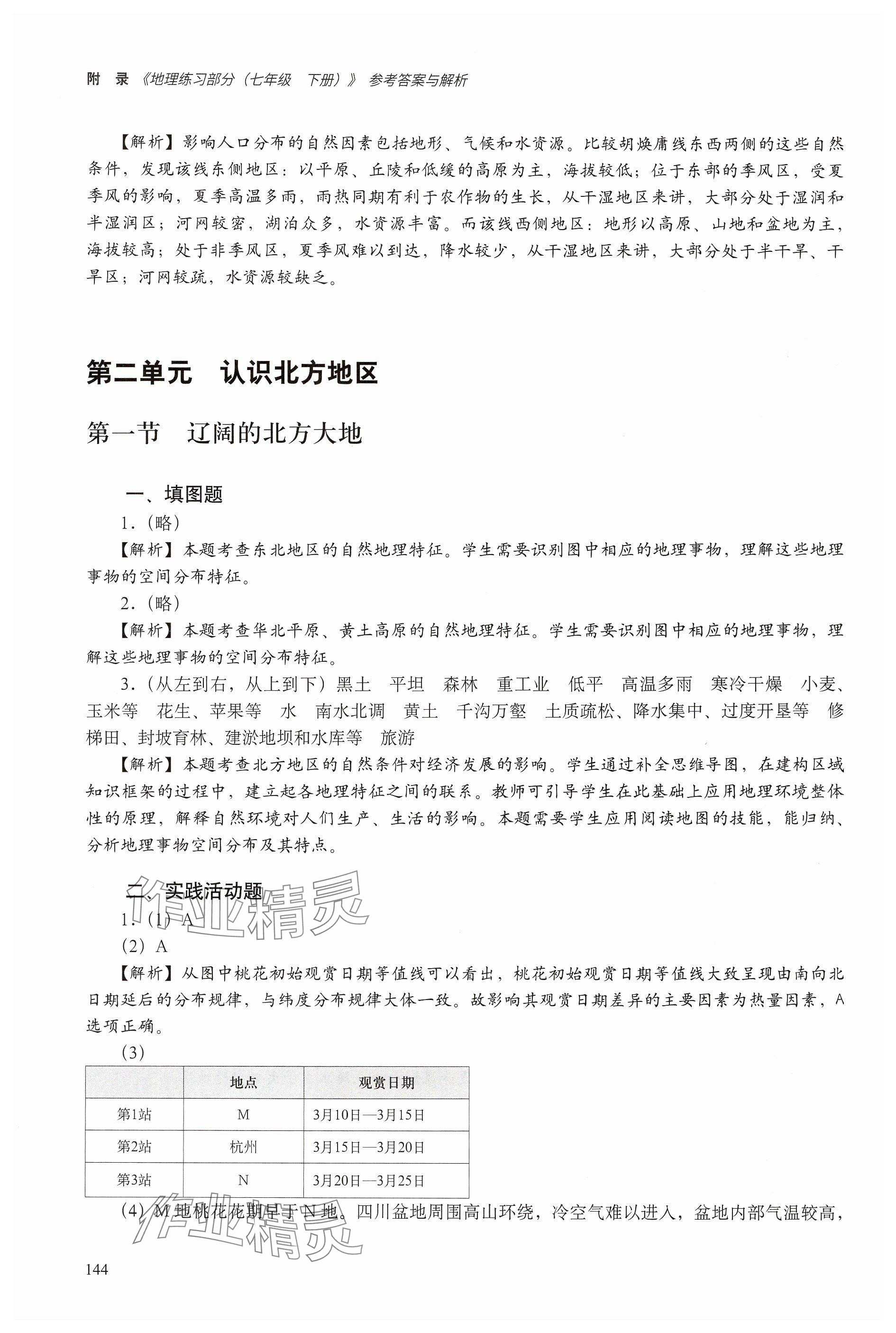 2026年练习部分七年级地理下册沪教版五四制&nbsp;参考答案第4页