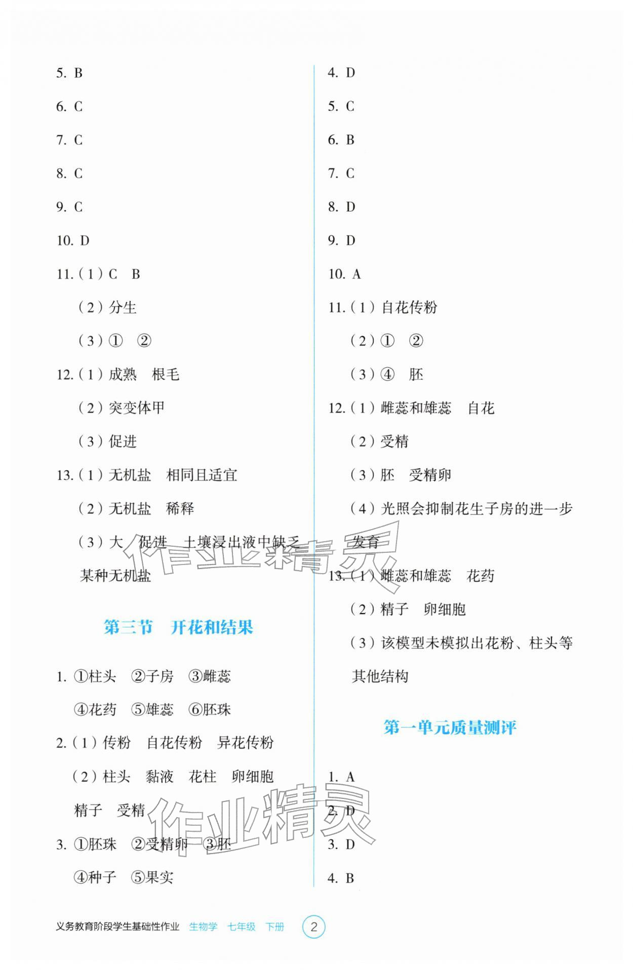 2026年学生基础性作业七年级生物下册人教版&nbsp;第2页