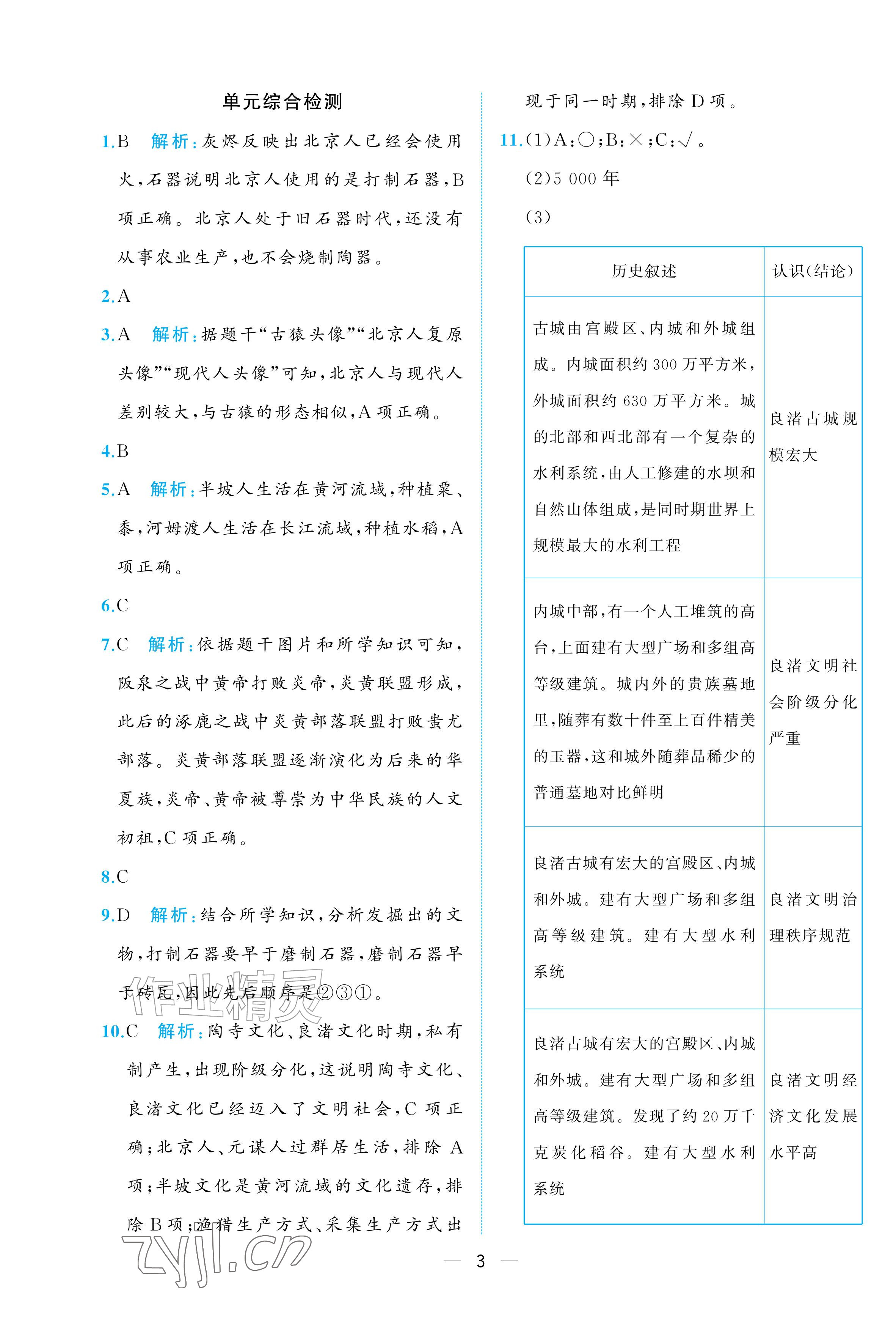 2026年人教金学典同步解析与测评七年级历史上册人教版重庆专版&nbsp;参考答案第3页