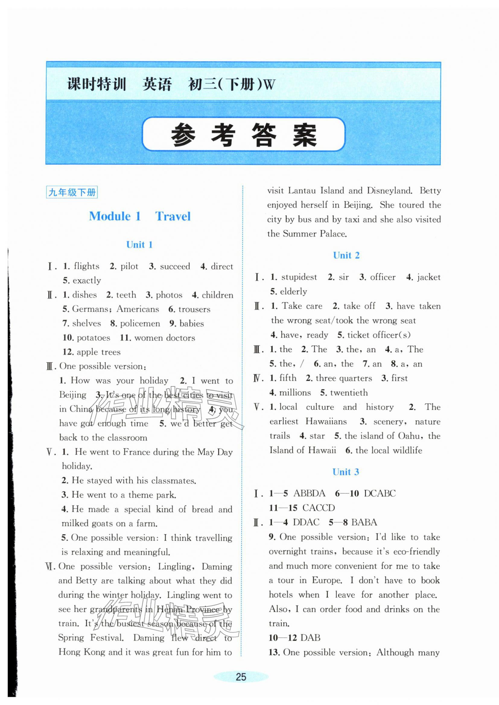 2026年课时特训九年级英语下册外研版&nbsp;第1页