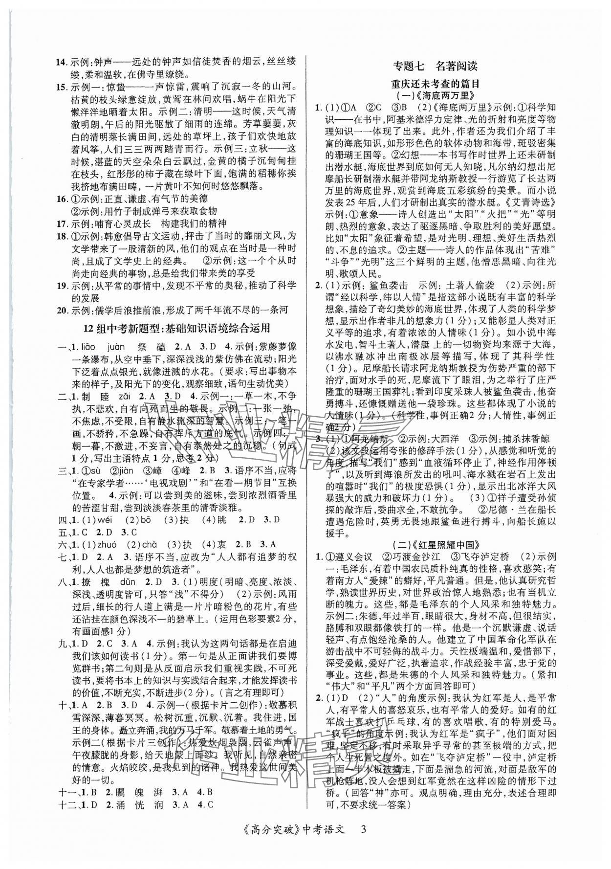 2024年高分突破中考总复习方案语文中考重庆专版&nbsp;第3页