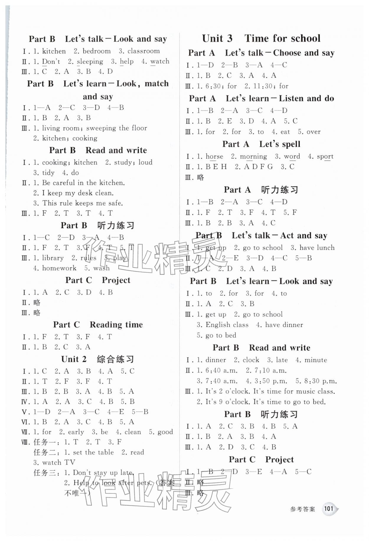 2026年同步练习册人民教育出版社四年级英语下册人教版山东专版&nbsp;参考答案第2页
