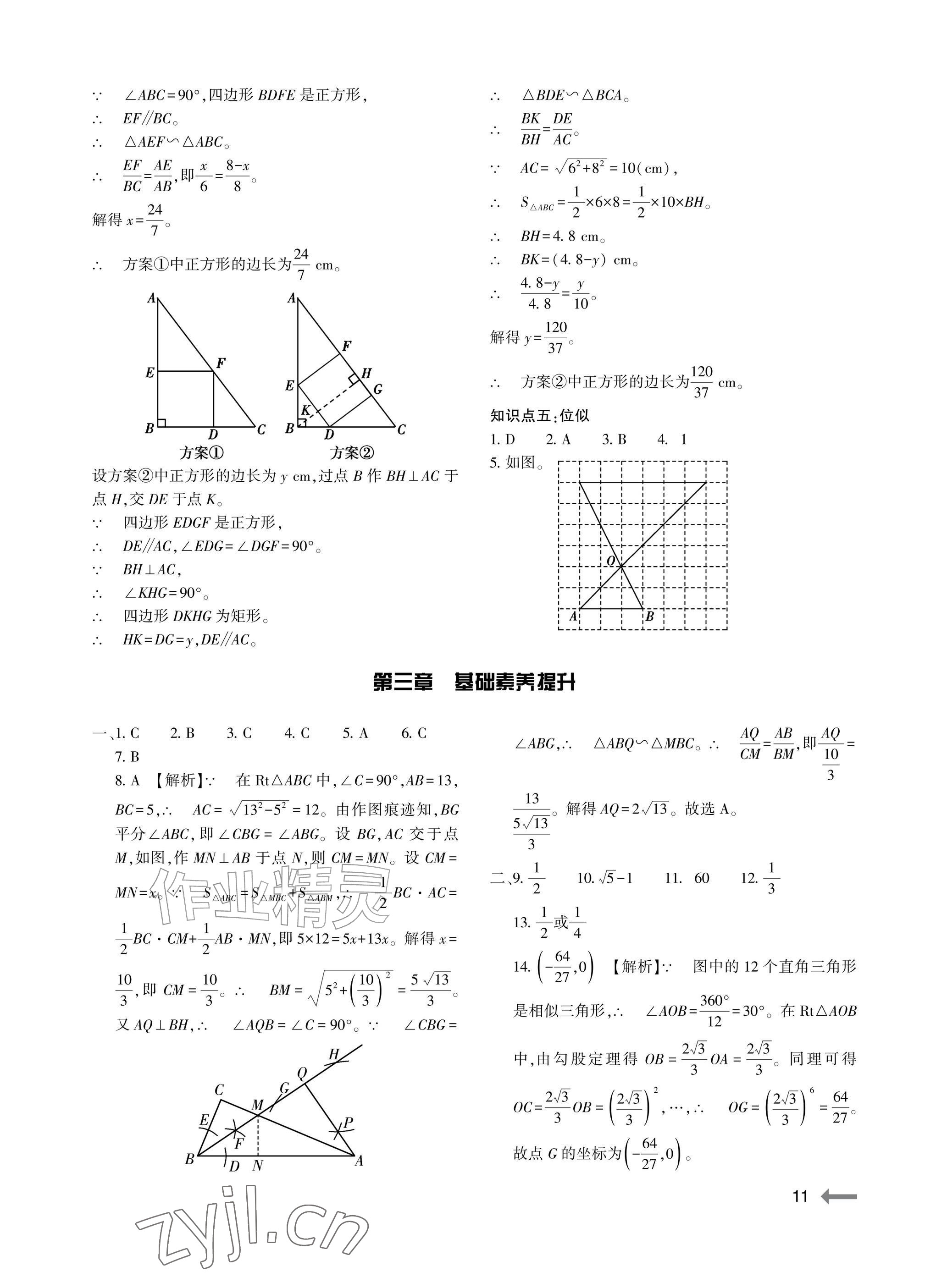 2026年节节高大象出版社九年级数学全一册北师大版&nbsp;参考答案第11页