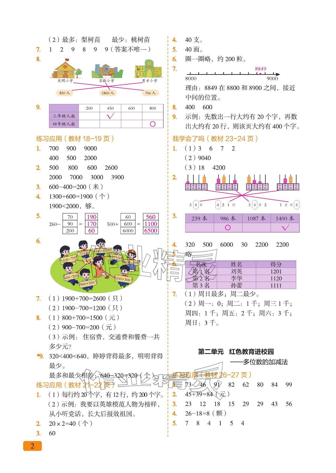 2026年课堂笔记二年级数学下册青岛版五四制&nbsp;参考答案第2页