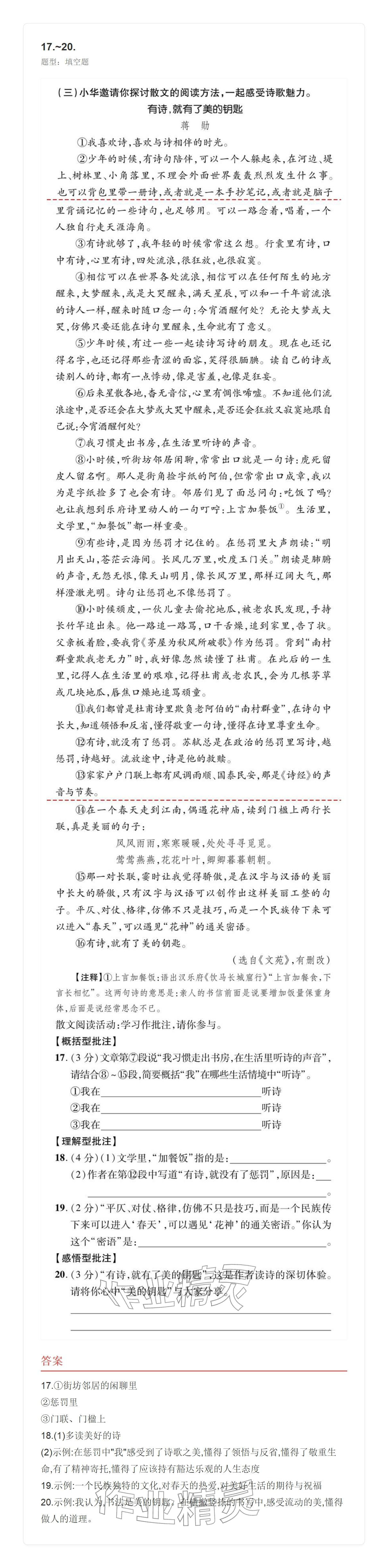 2025年学业水平评价九年级语文全一册人教版&nbsp;参考答案第9页