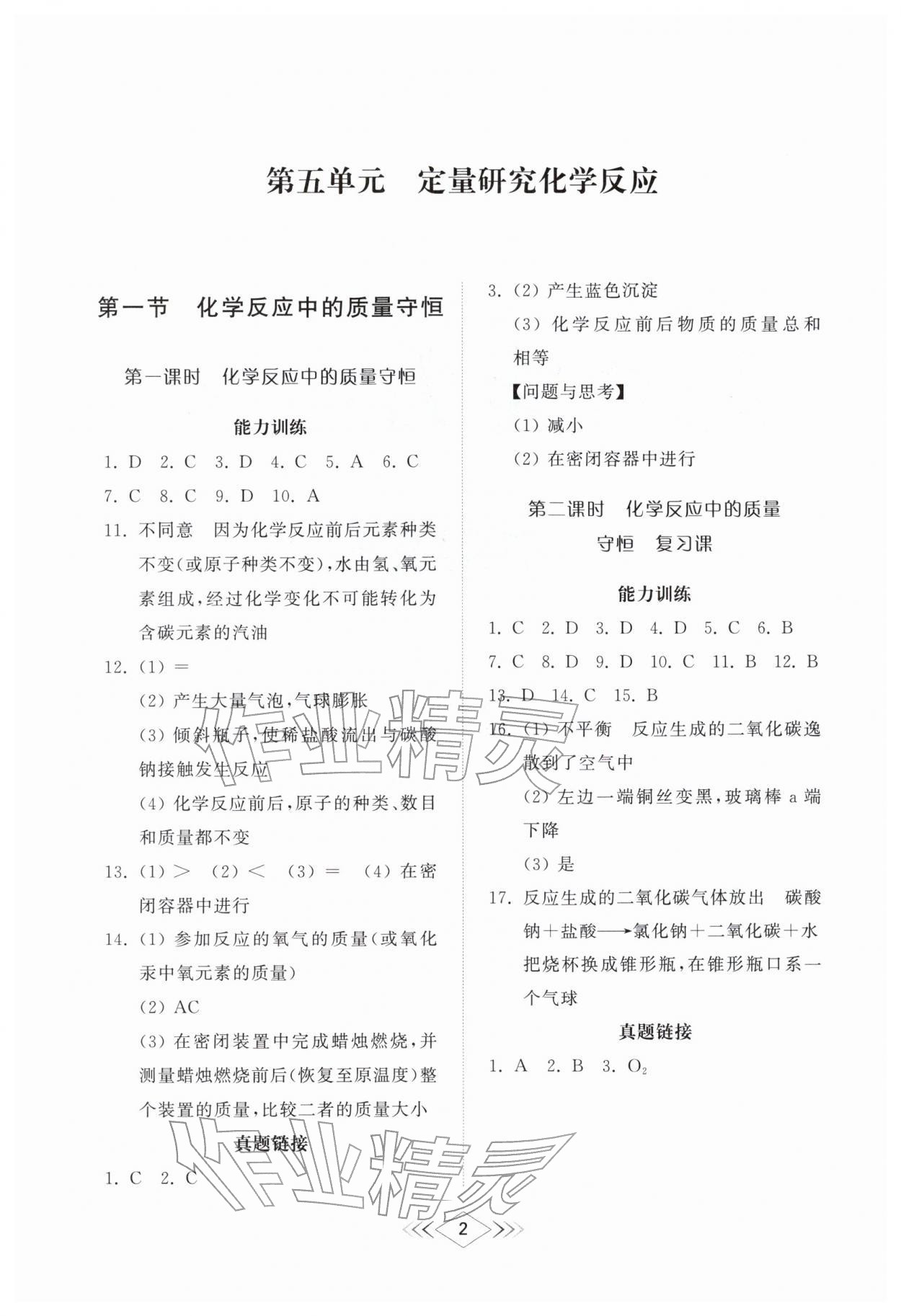 2026年综合能力训练八年级化学下册鲁教版54制&nbsp;第2页