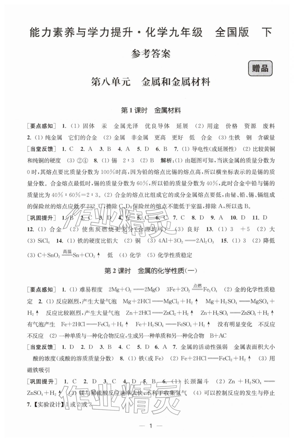 2026年能力素养与学力提升九年级化学下册人教版&nbsp;第1页