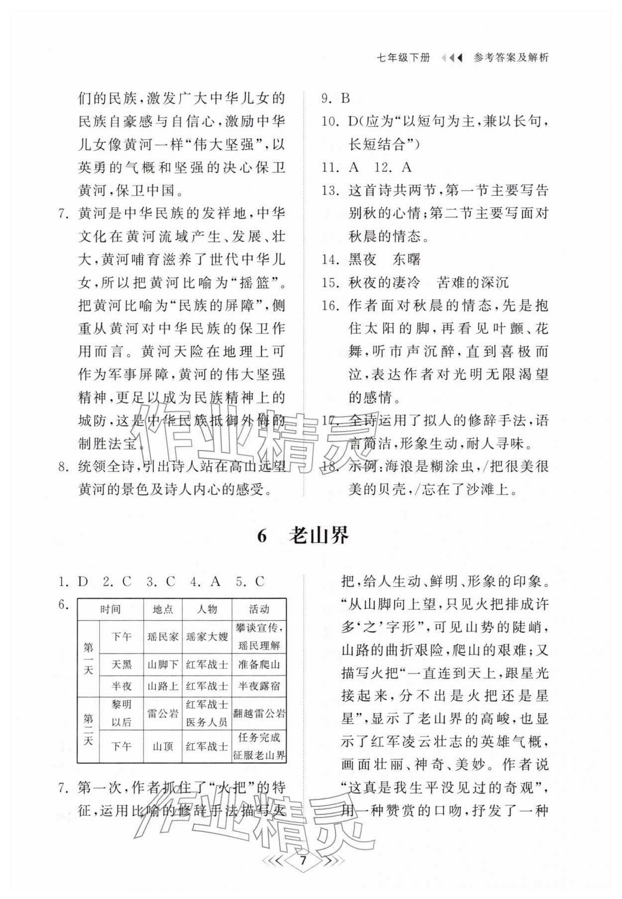 2026年综合能力训练七年级语文下册人教版54制&nbsp;参考答案第6页
