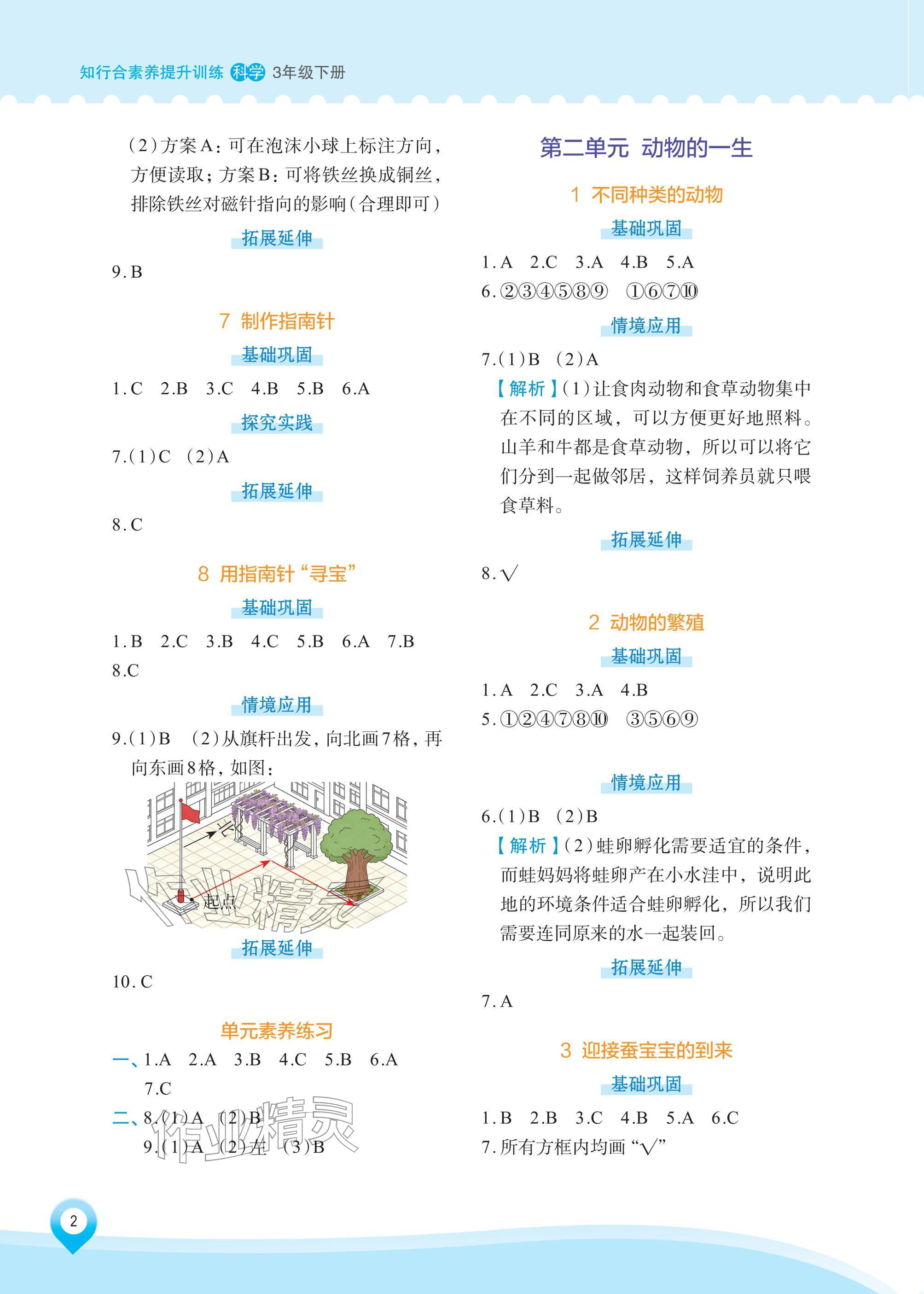 2026年知行合素养提升训练三年级科学下册教科版&nbsp;参考答案第2页