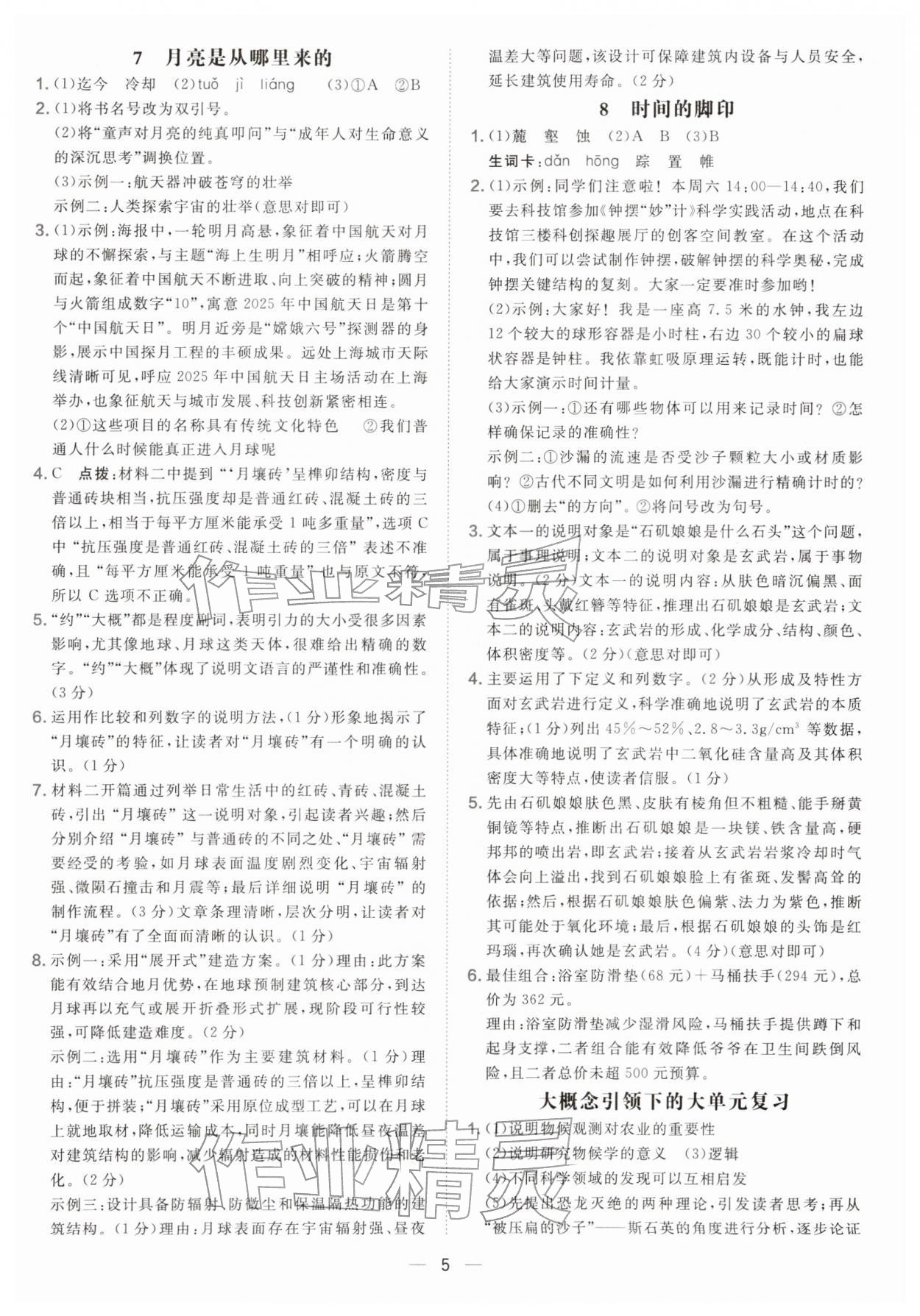 2026年点拨训练八年级语文下册人教版&nbsp;参考答案第5页