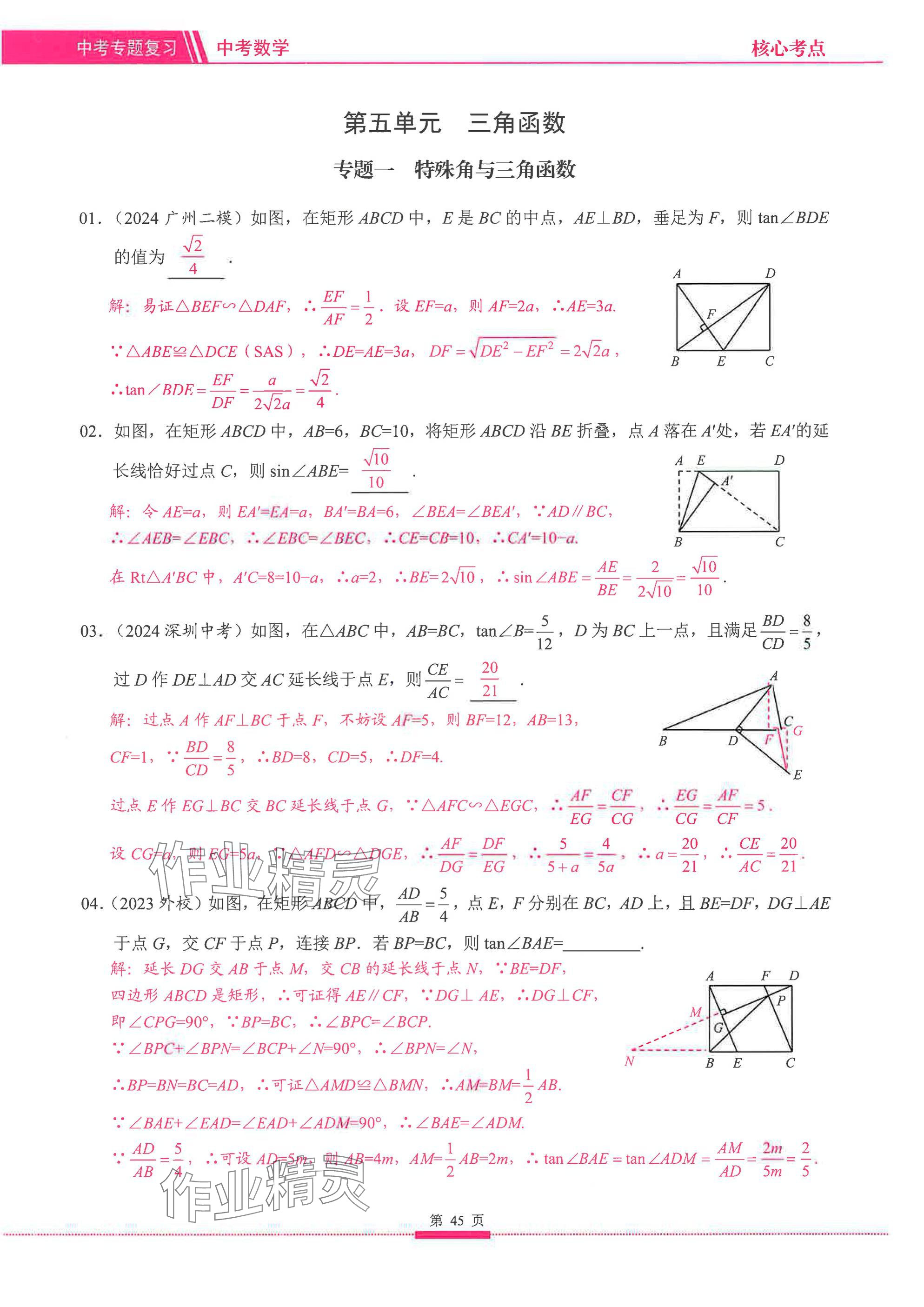 2025年名校学典核心考点延边大学出版社数学&nbsp;参考答案第45页