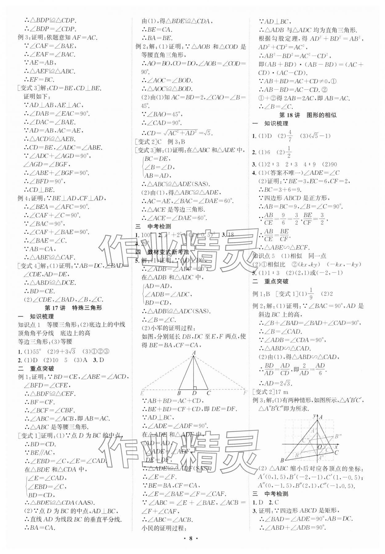 2025年多维中考数学中考深圳专版&nbsp;参考答案第8页