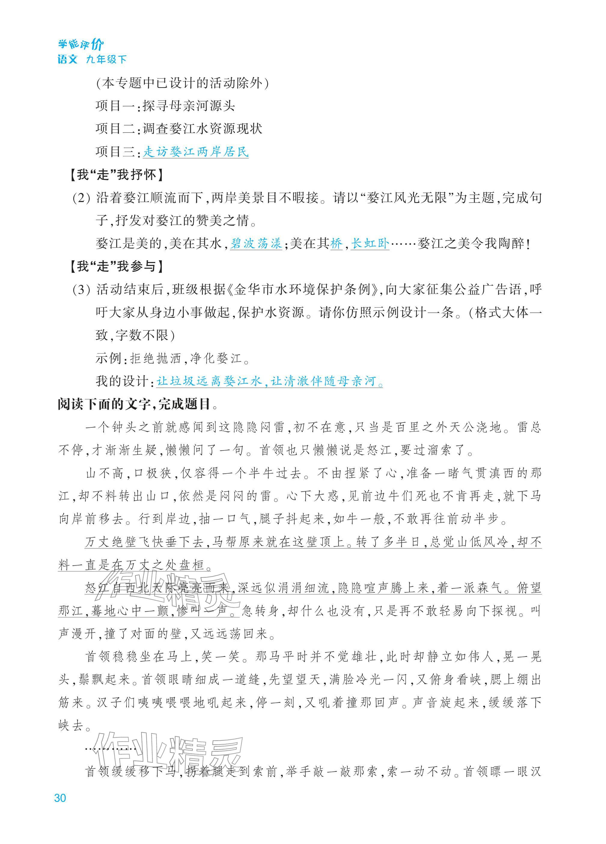 2026年学能评价九年级语文下册人教版&nbsp;第30页