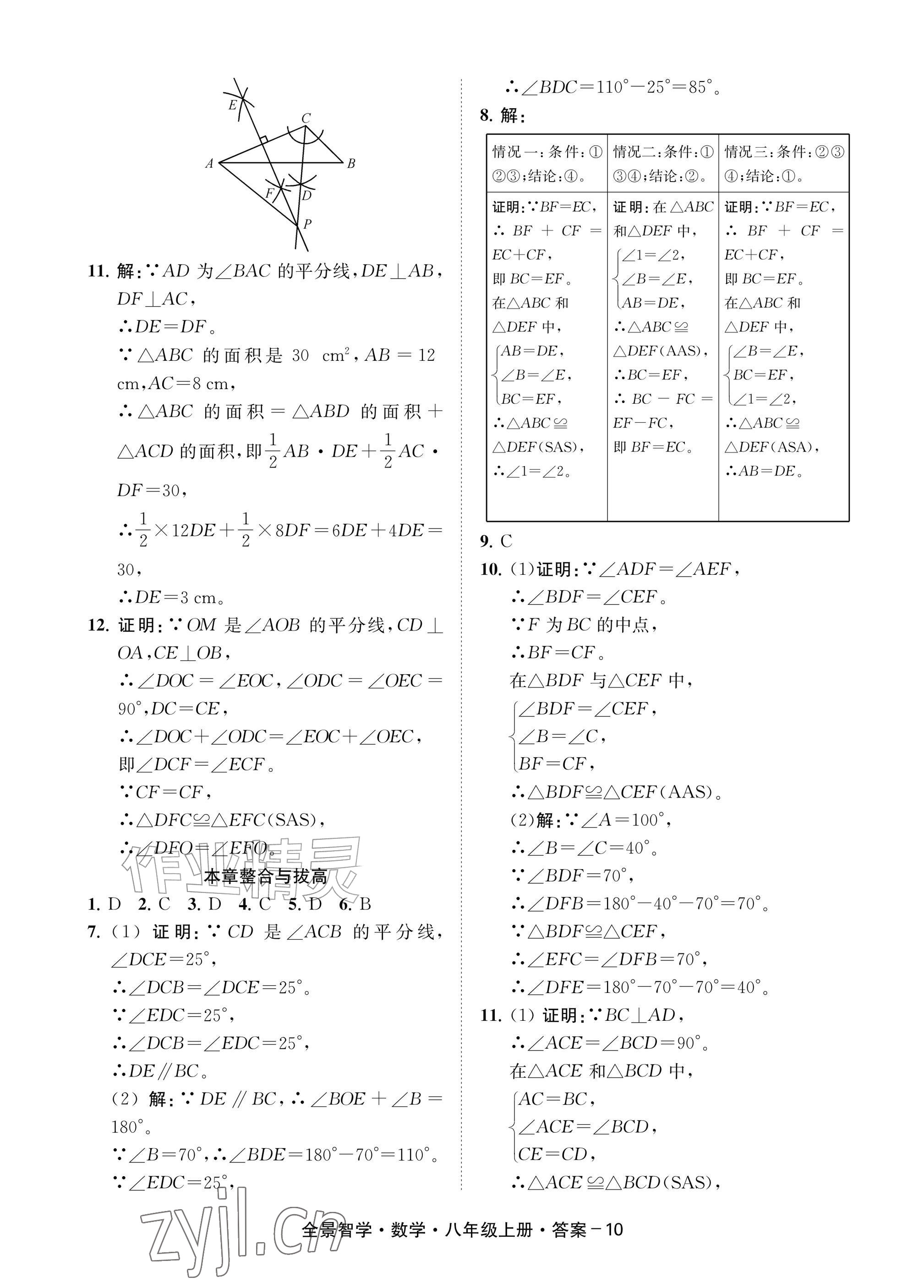2026年全景智学八年级数学上册浙教版&nbsp;参考答案第10页