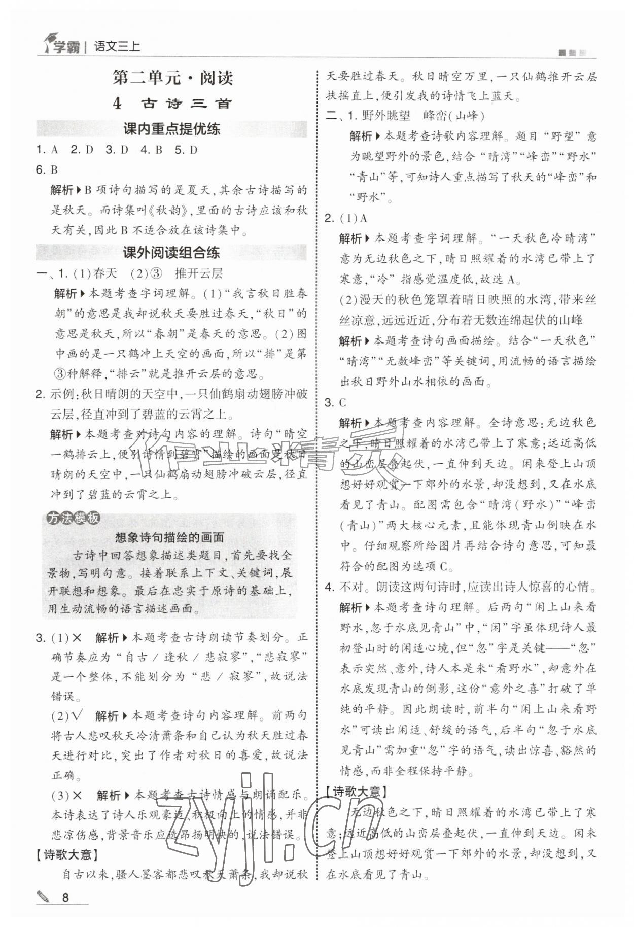 2026年经纶学典5星学霸三年级语文上册人教版&nbsp;第8页