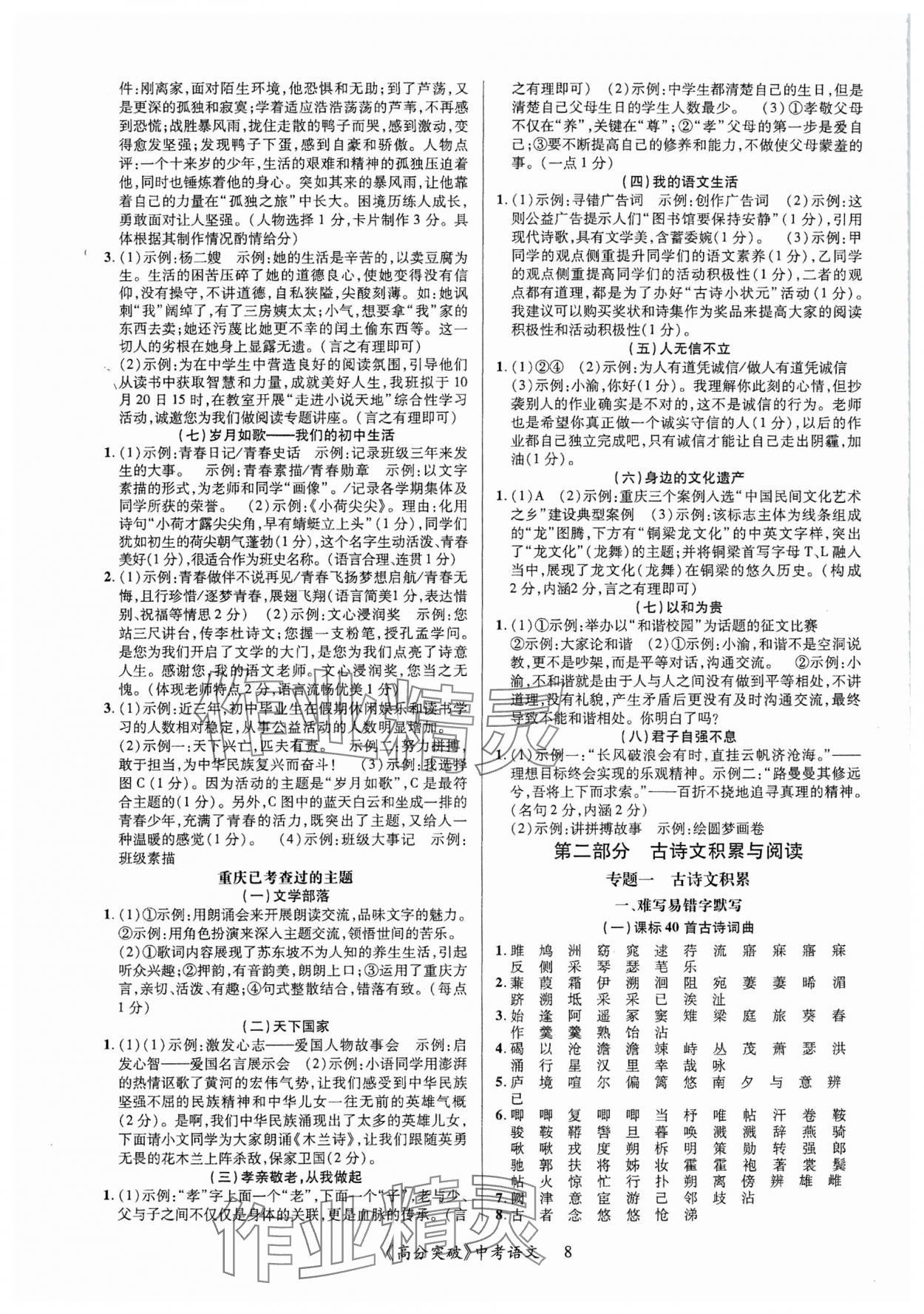 2024年高分突破中考总复习方案语文中考重庆专版&nbsp;第8页