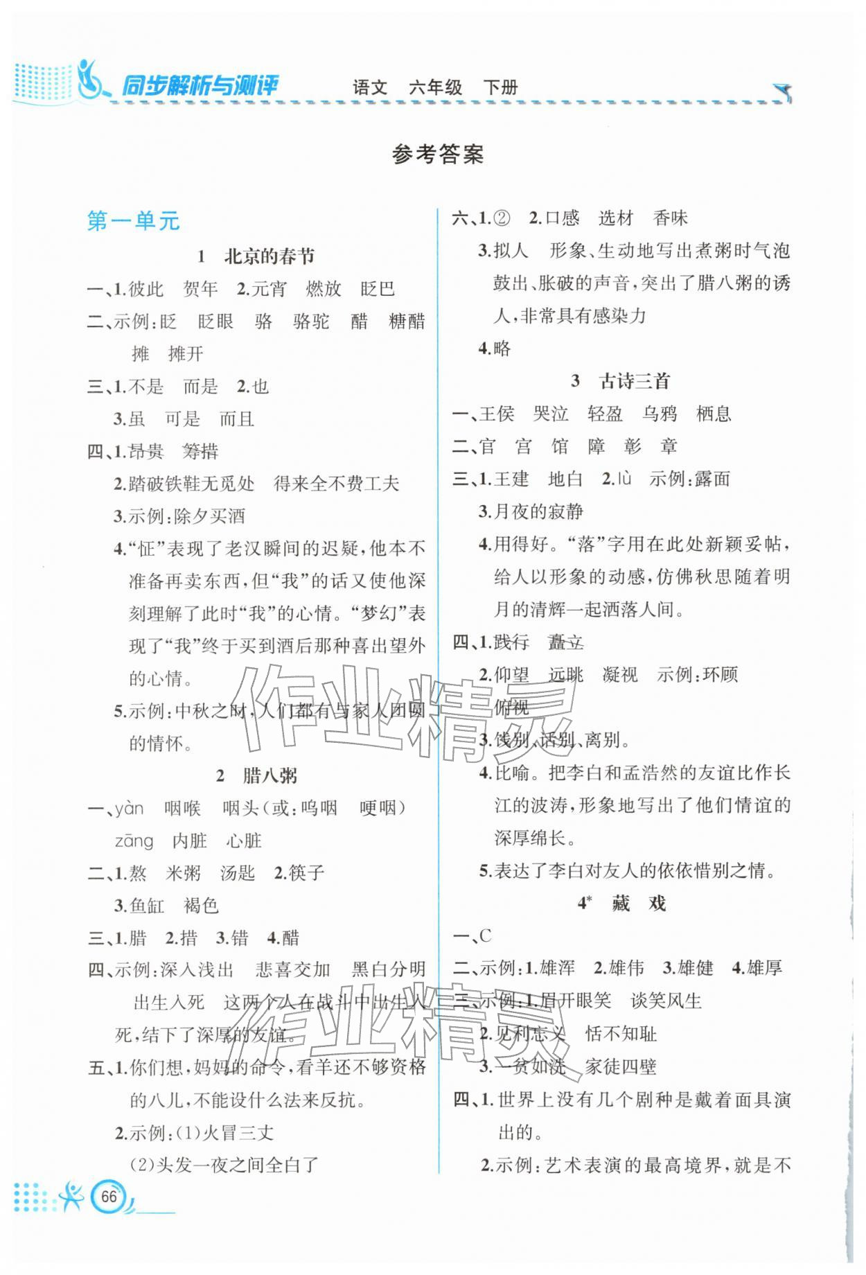 2026年人教金学典同步解析与测评六年级语文下册人教版福建专版&nbsp;第2页