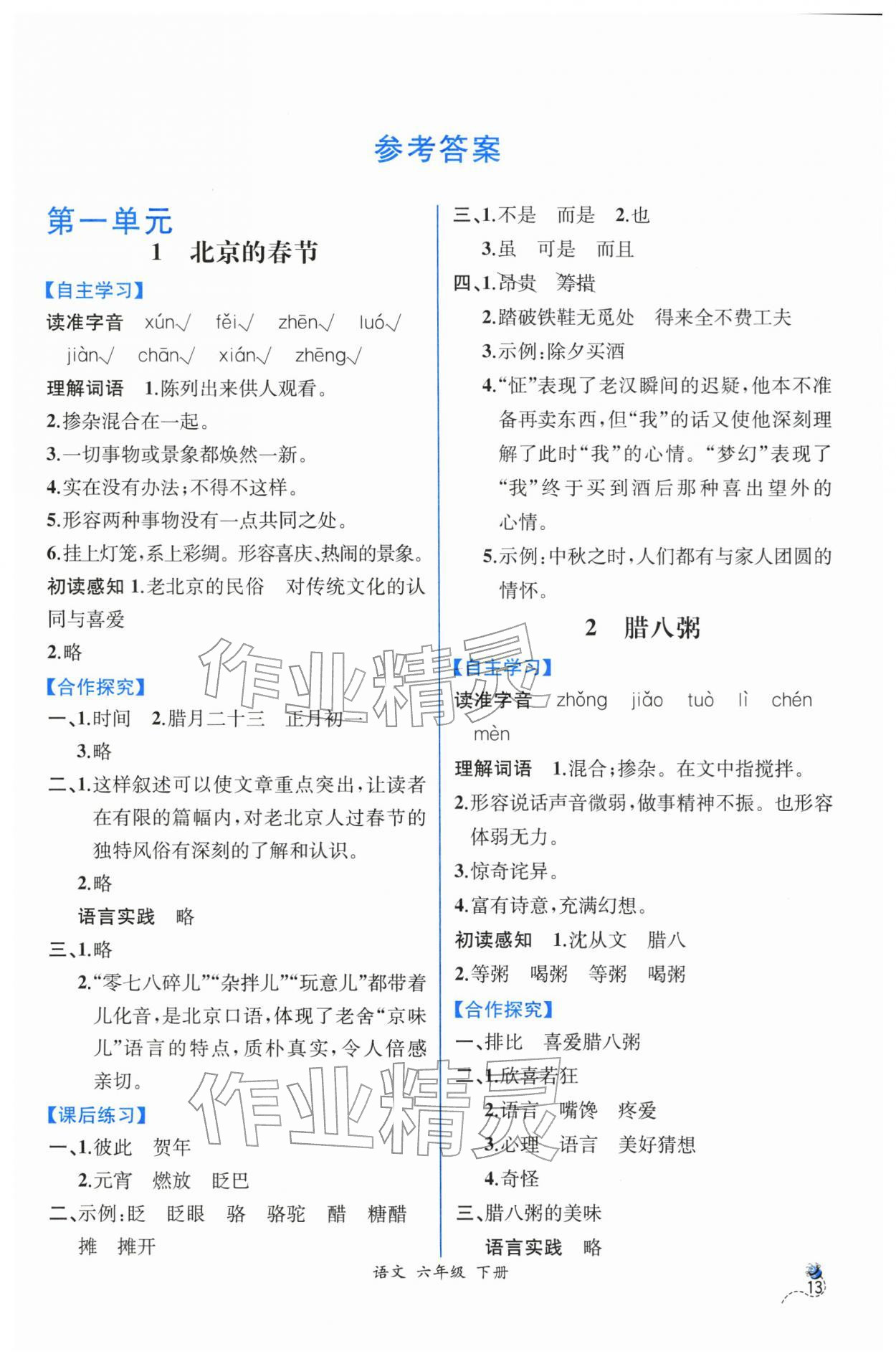 2026年人教金学典同步解析与测评六年级语文下册人教版云南专版&nbsp;第1页